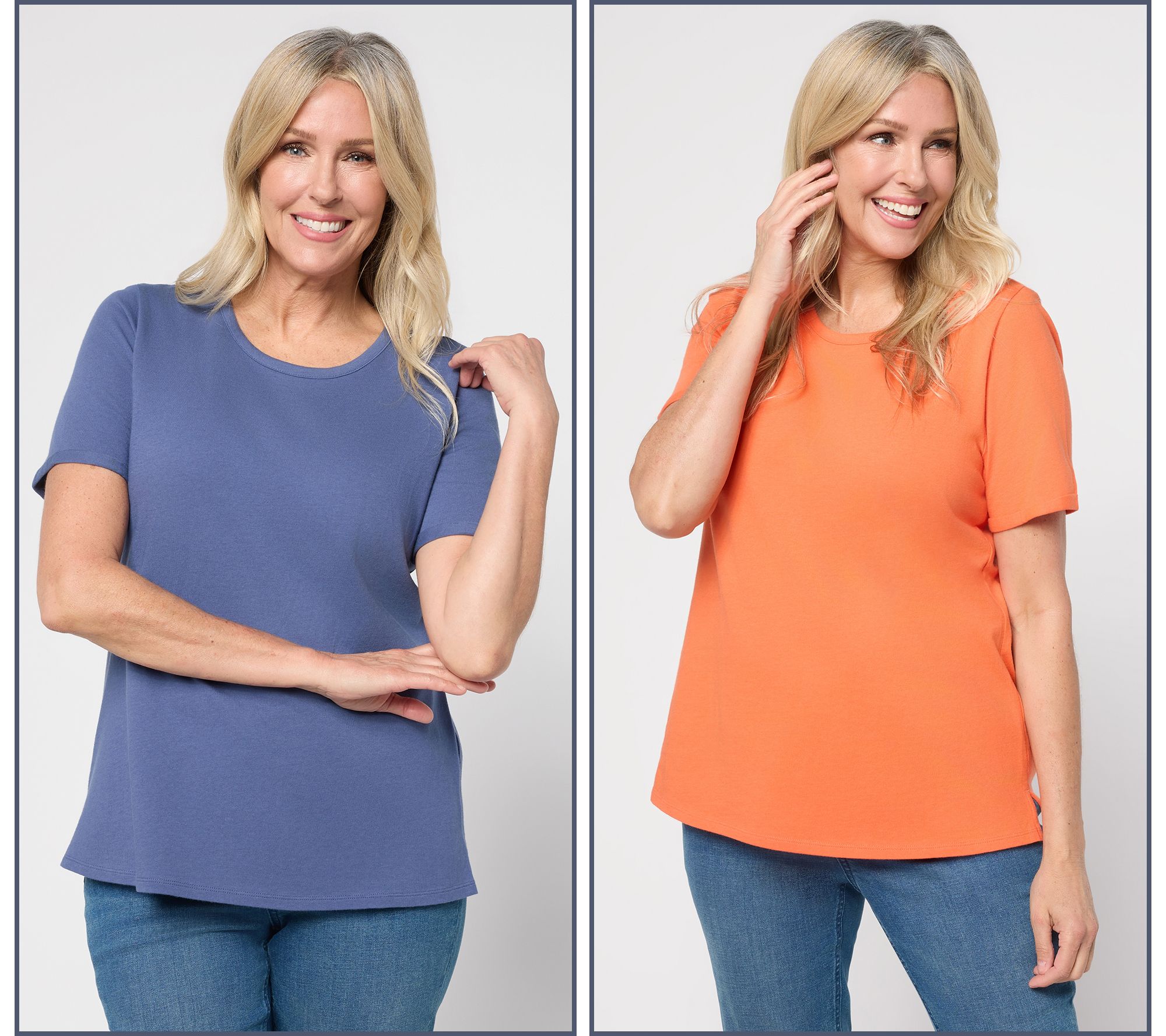 Denim & Co. Essentials True Cotton 2 Pack Short Sleeve Tops