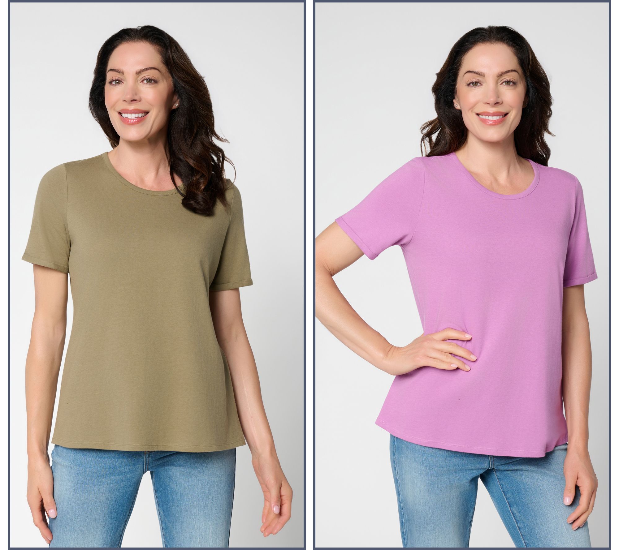 Denim & Co. Essentials True Cotton 2 Pack Short Sleeve Tops