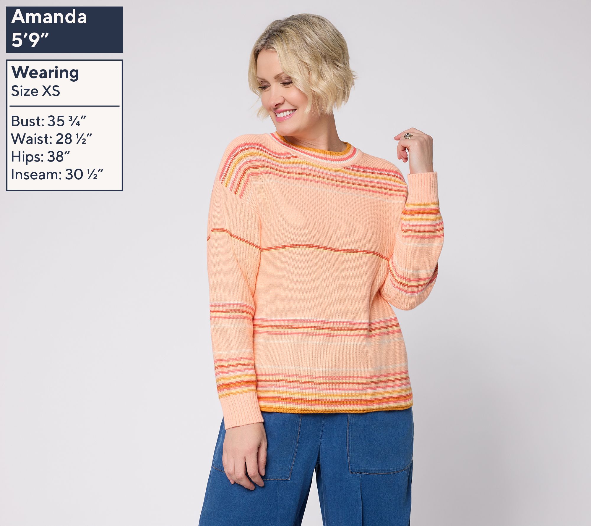 Peace Love World Striped Cotton Crew Neck Sweater | QVC