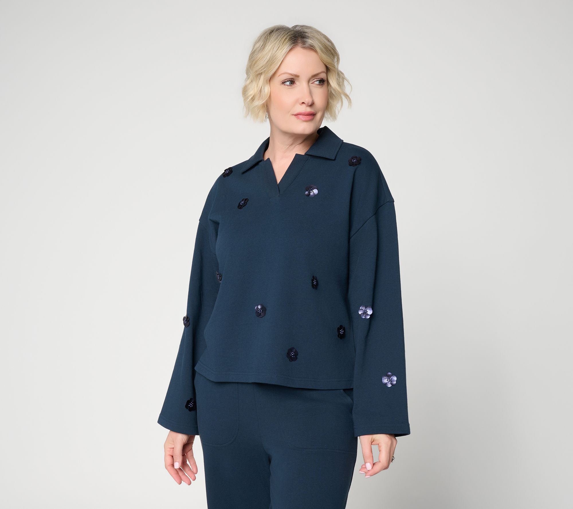 Carla Rockmore Collection French Terry Polo with Flower Applique