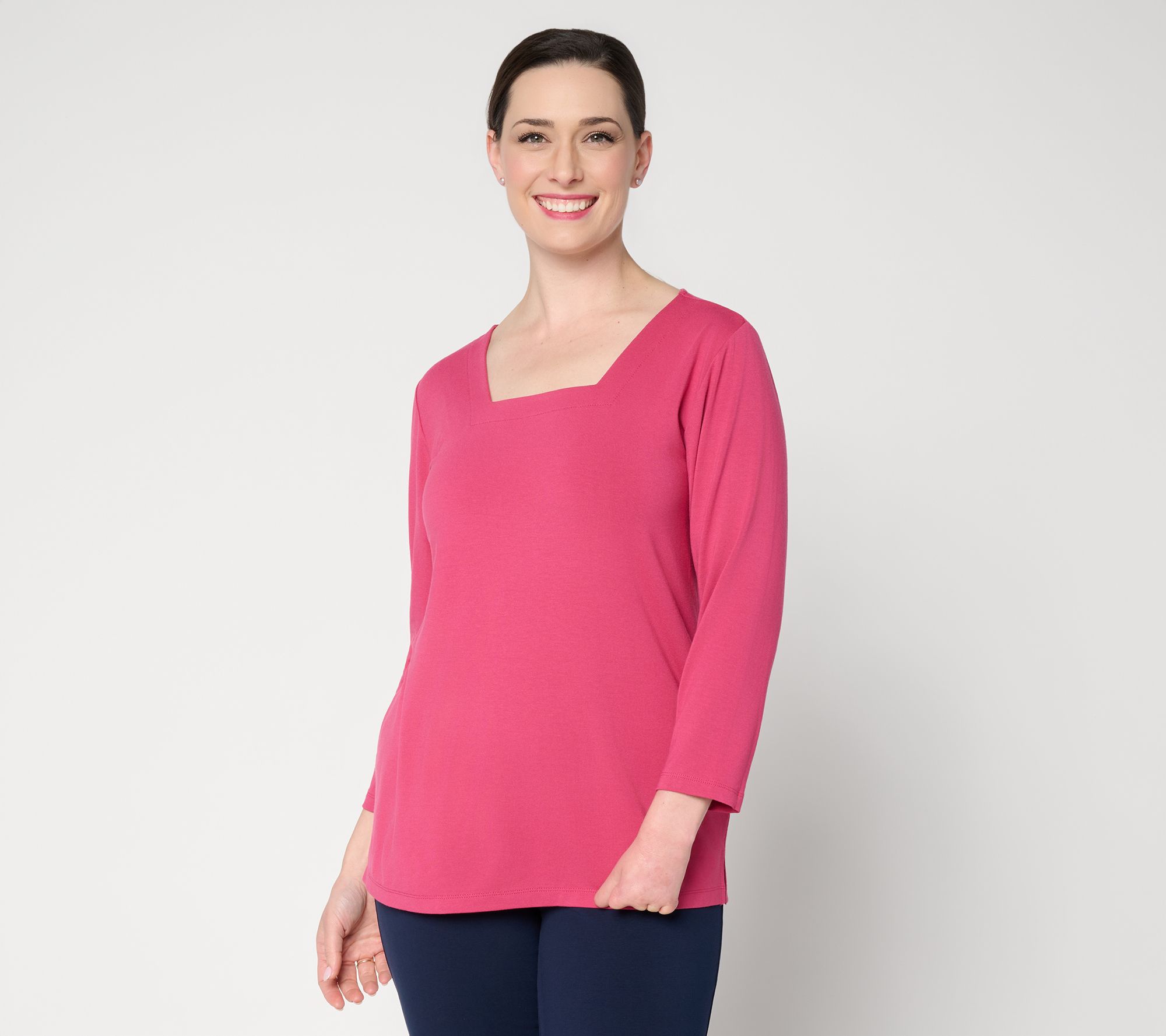  Susan Graver Essentials Rayon Allure Square Neck 3/4 Sleeve Top