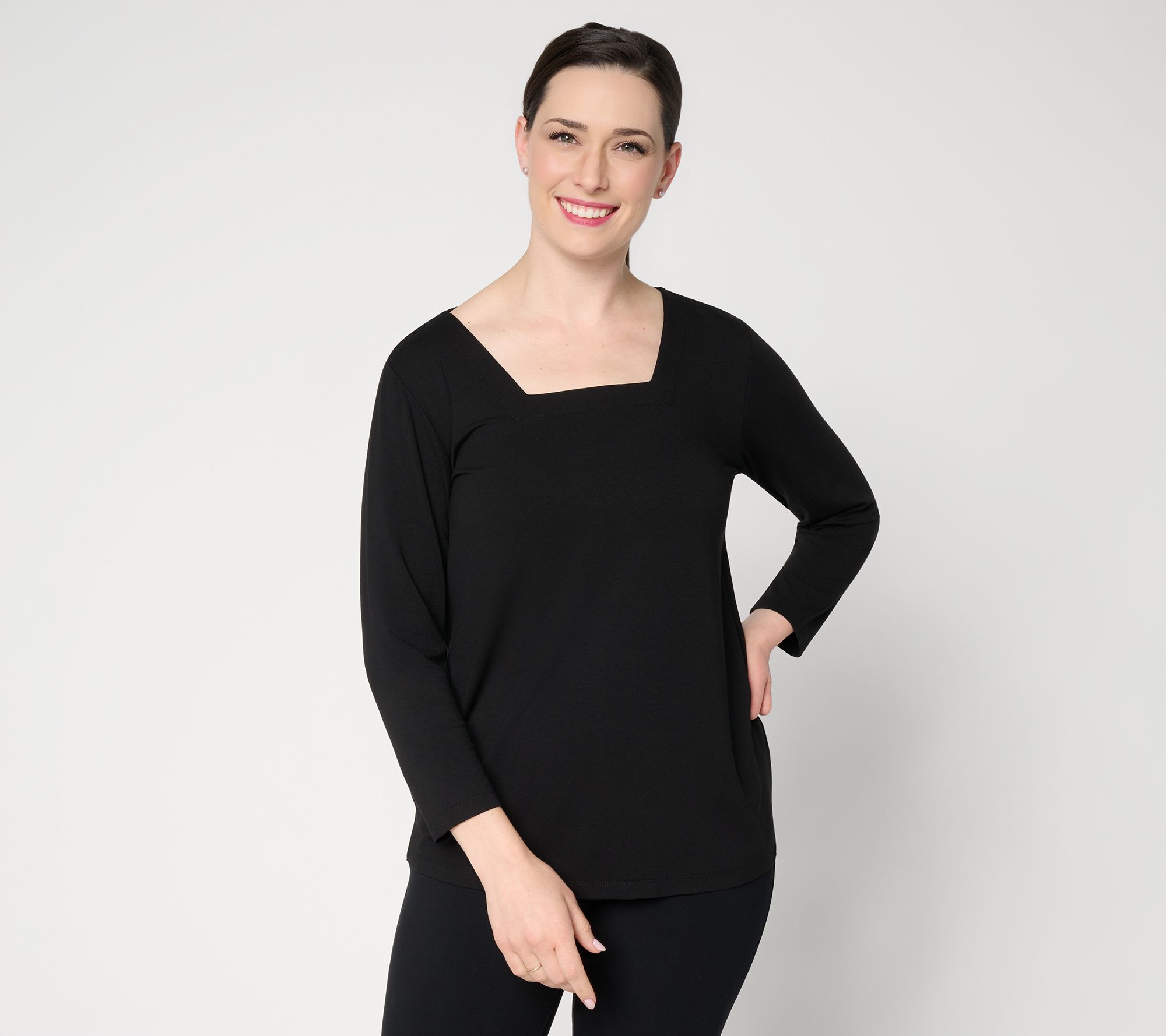 Susan Graver Essentials Rayon Allure Square Neck 3/4 Sleeve Top