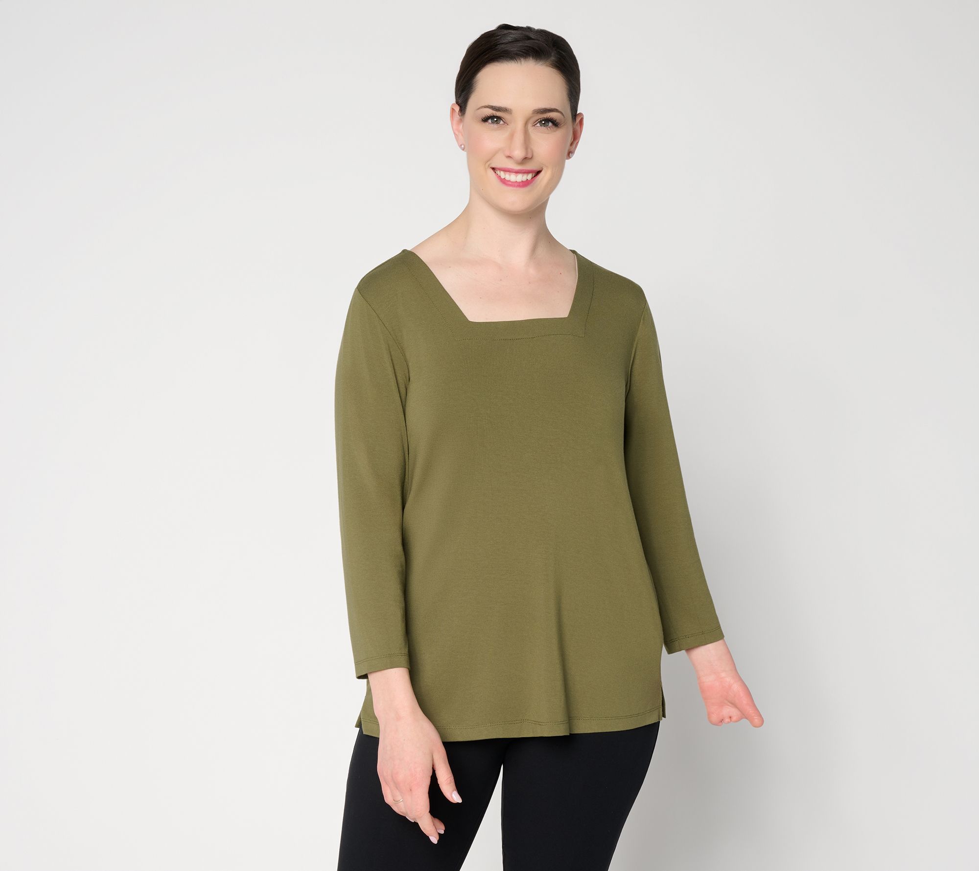 Susan Graver Essentials Rayon Allure Knit Square -Neck Top