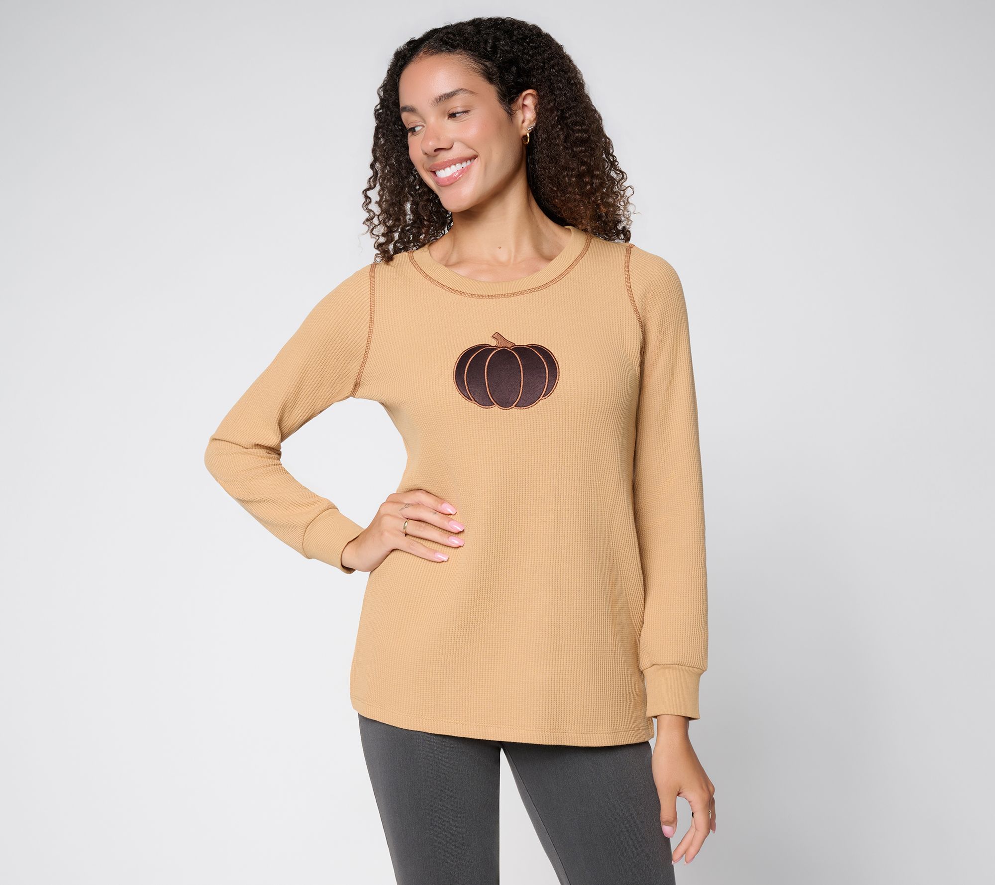 Belle by Kim Gravel Micro Waffle Persuede Me Pumpkin Top