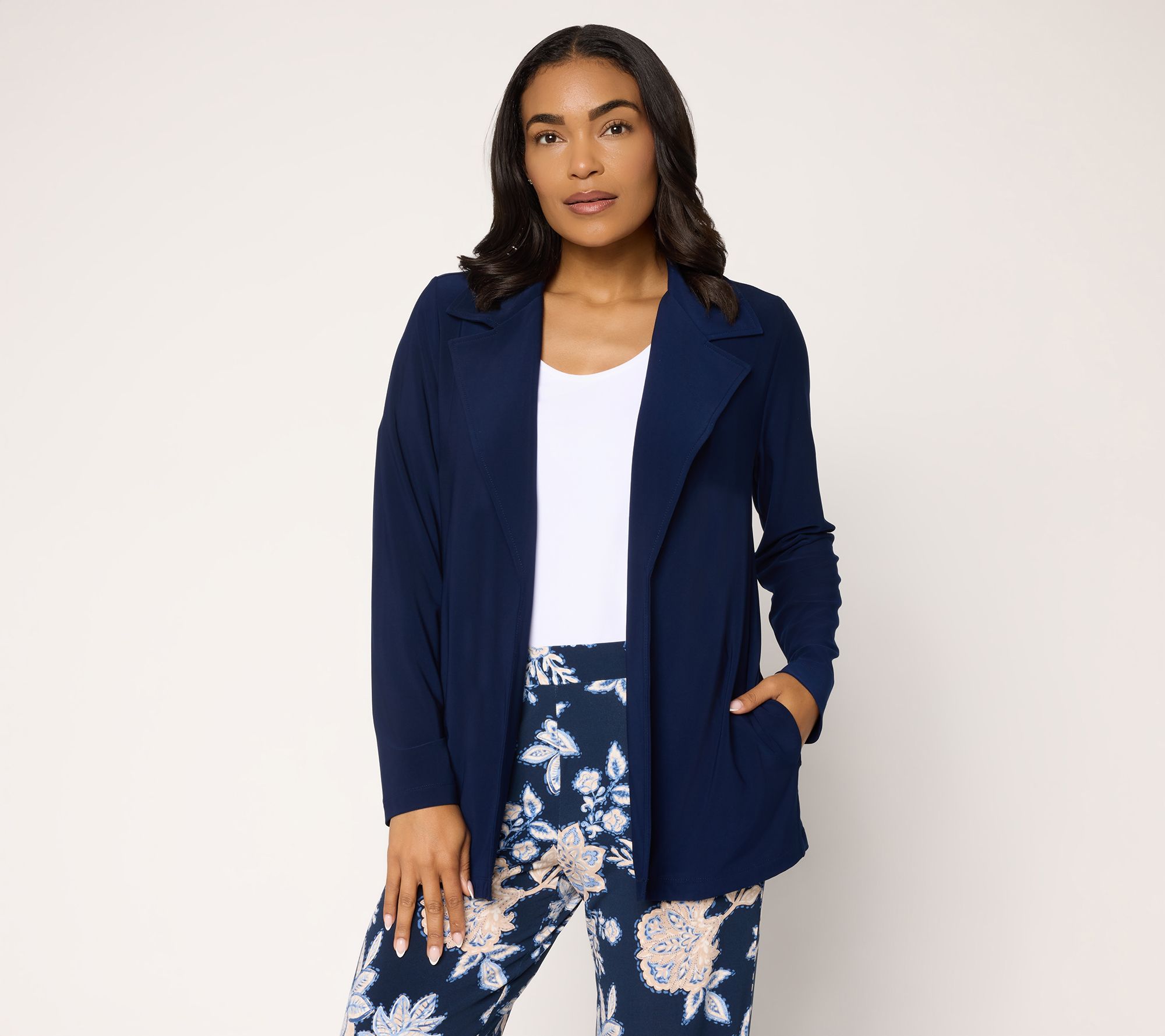 "As Is" Susan Graver Petite LK Luxe Print or Solid Cardigan