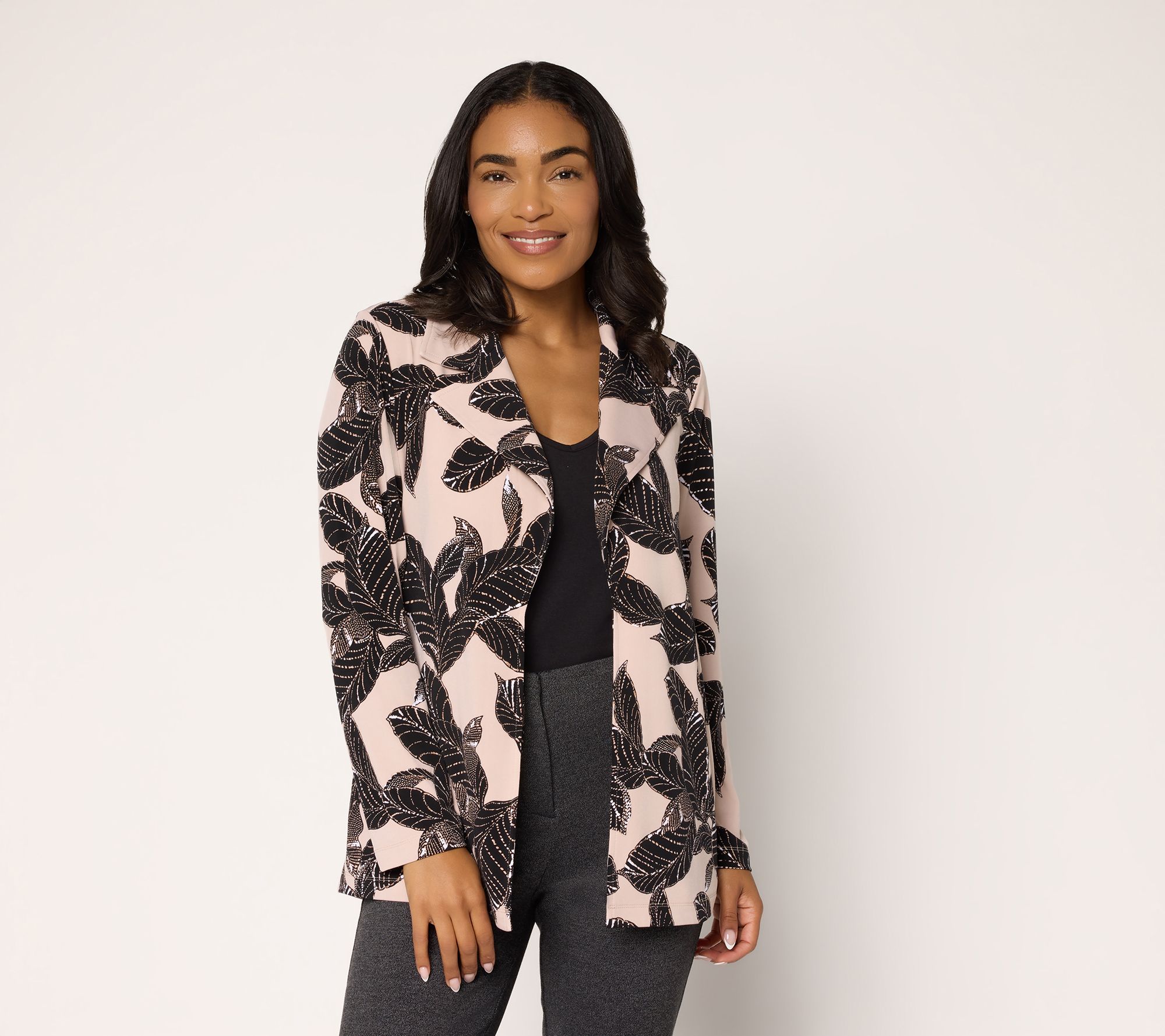 "As Is" Susan Graver Petite LK Luxe Print or Solid Cardigan