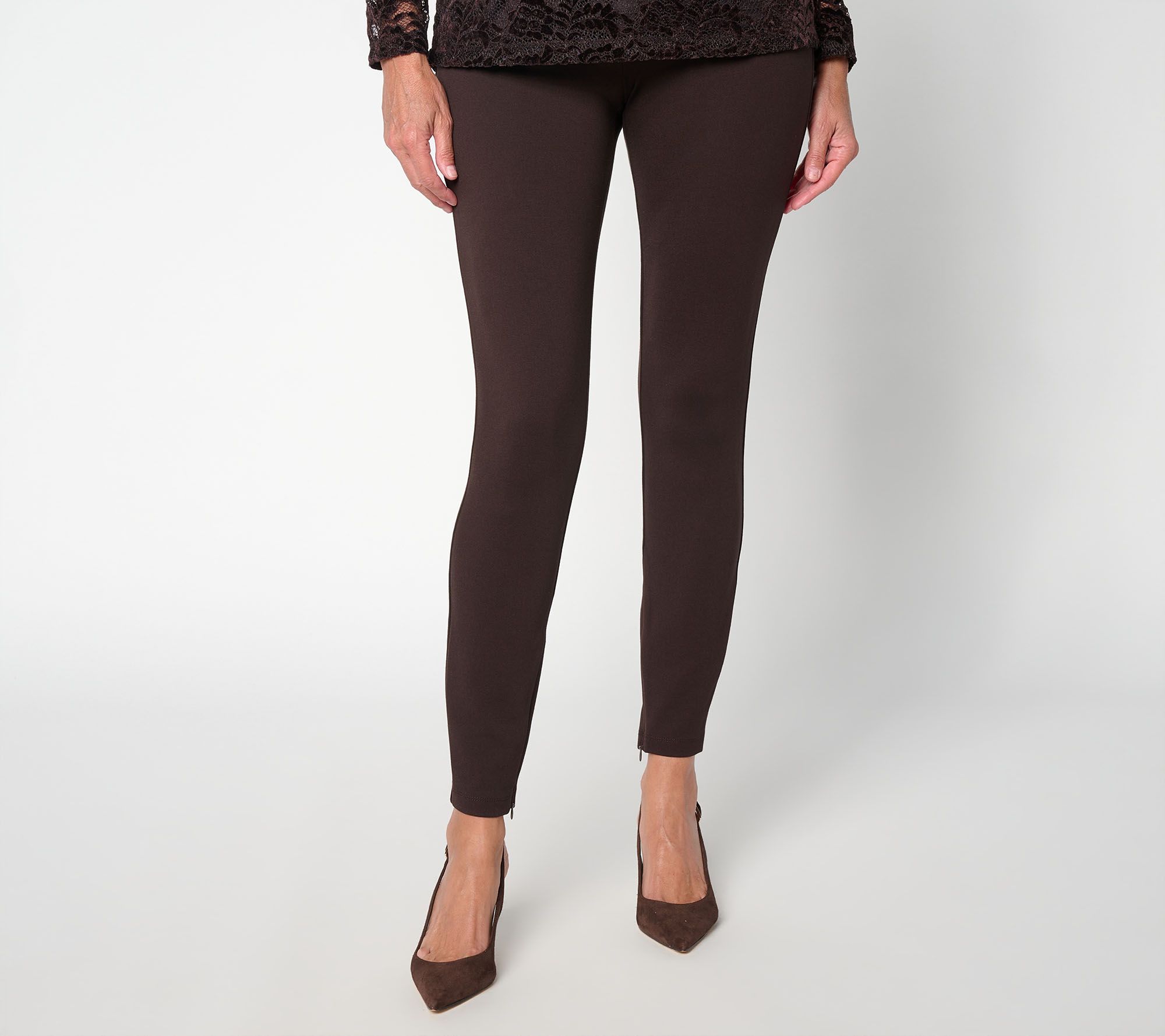 Susan Graver Regular Smart Ponte 350 Ankle Leggings w/ Zip
