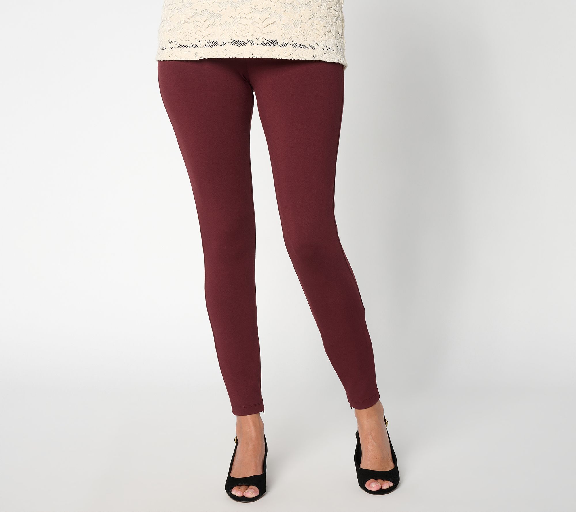 Susan Graver Regular Smart Ponte 350 Ankle Leggings w/ Zip