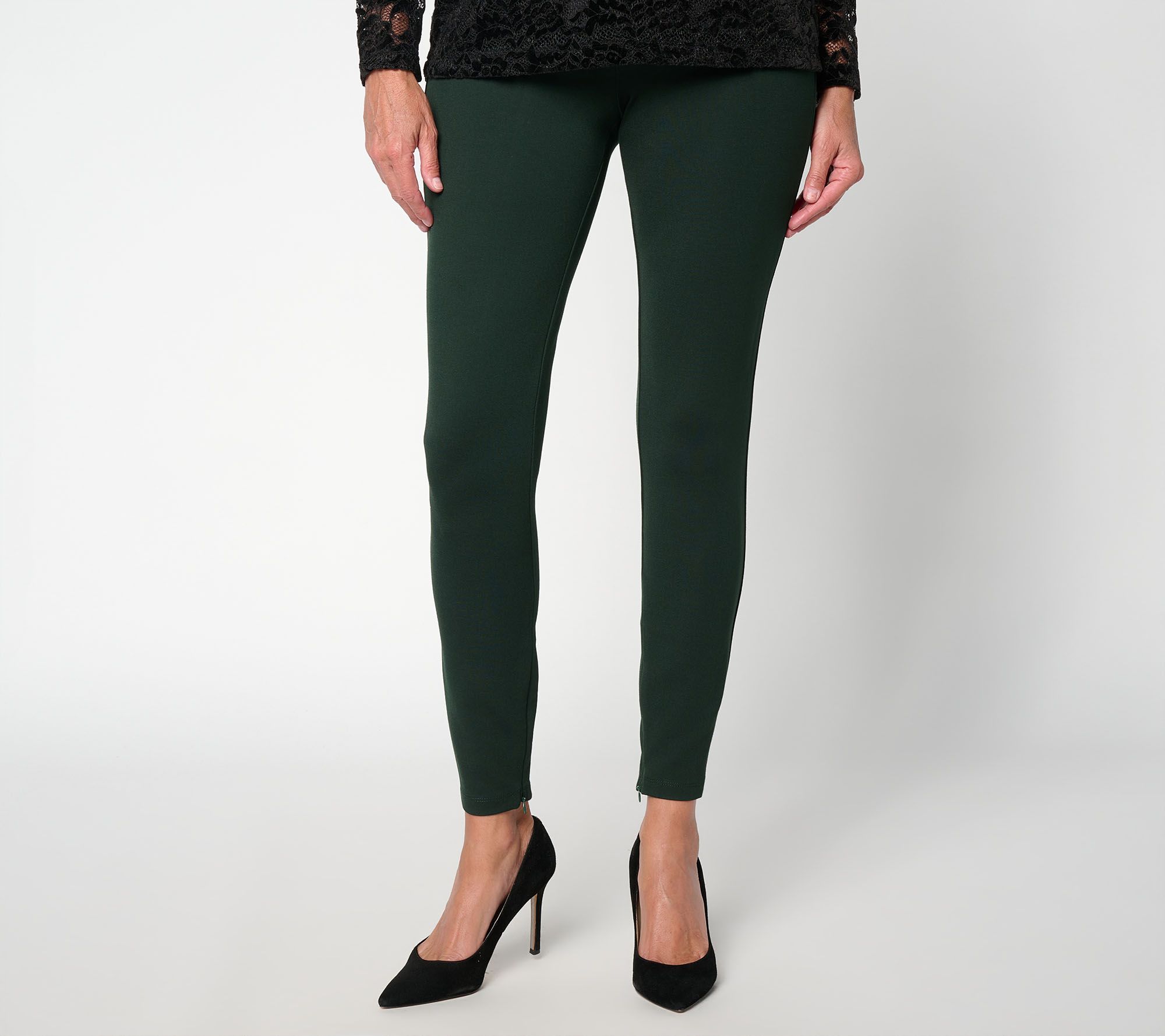 Susan Graver Regular Smart Ponte 350 Ankle Leggings w/ Zip