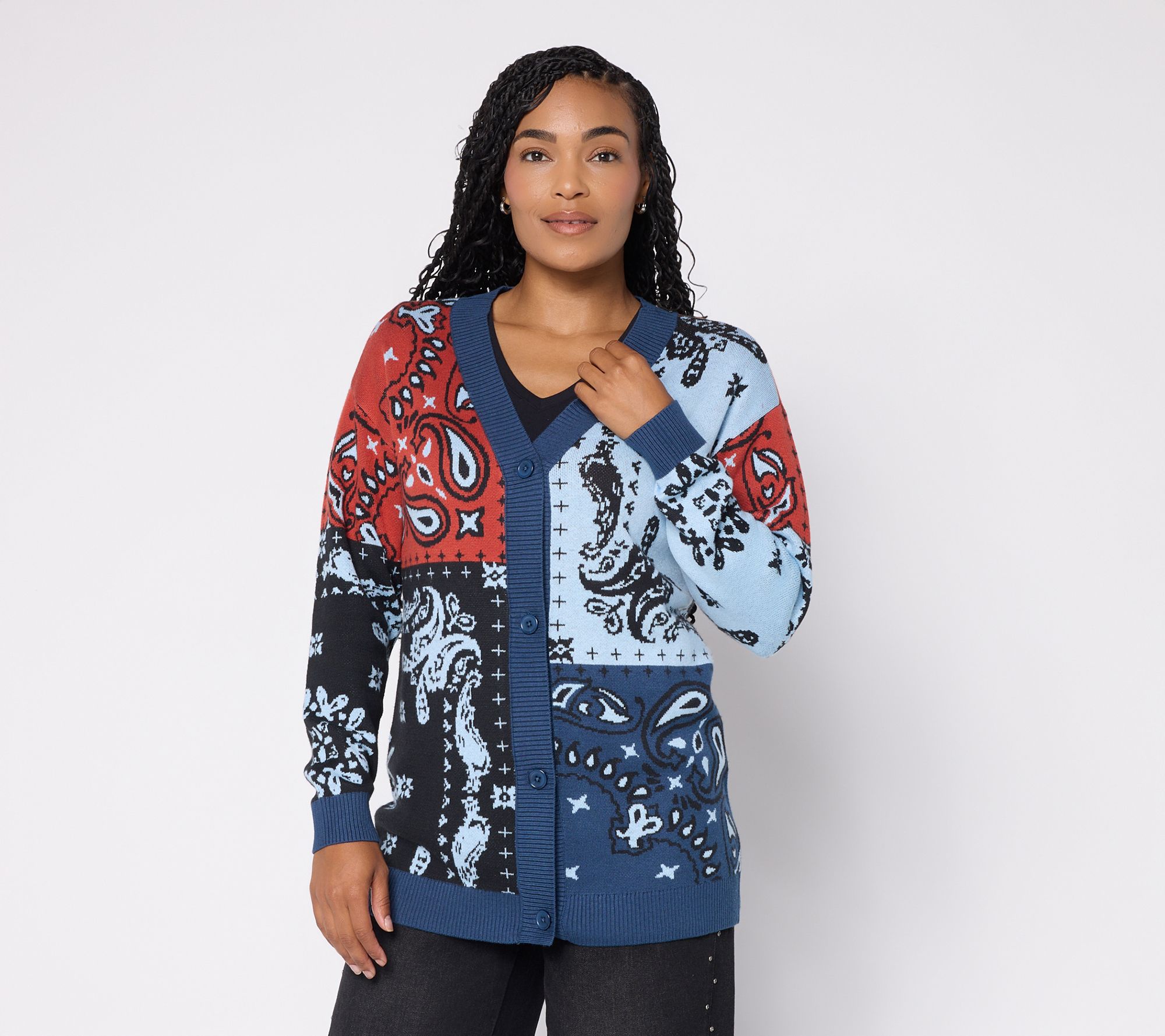 Peace Love World Motif Boyfriend Cardigan