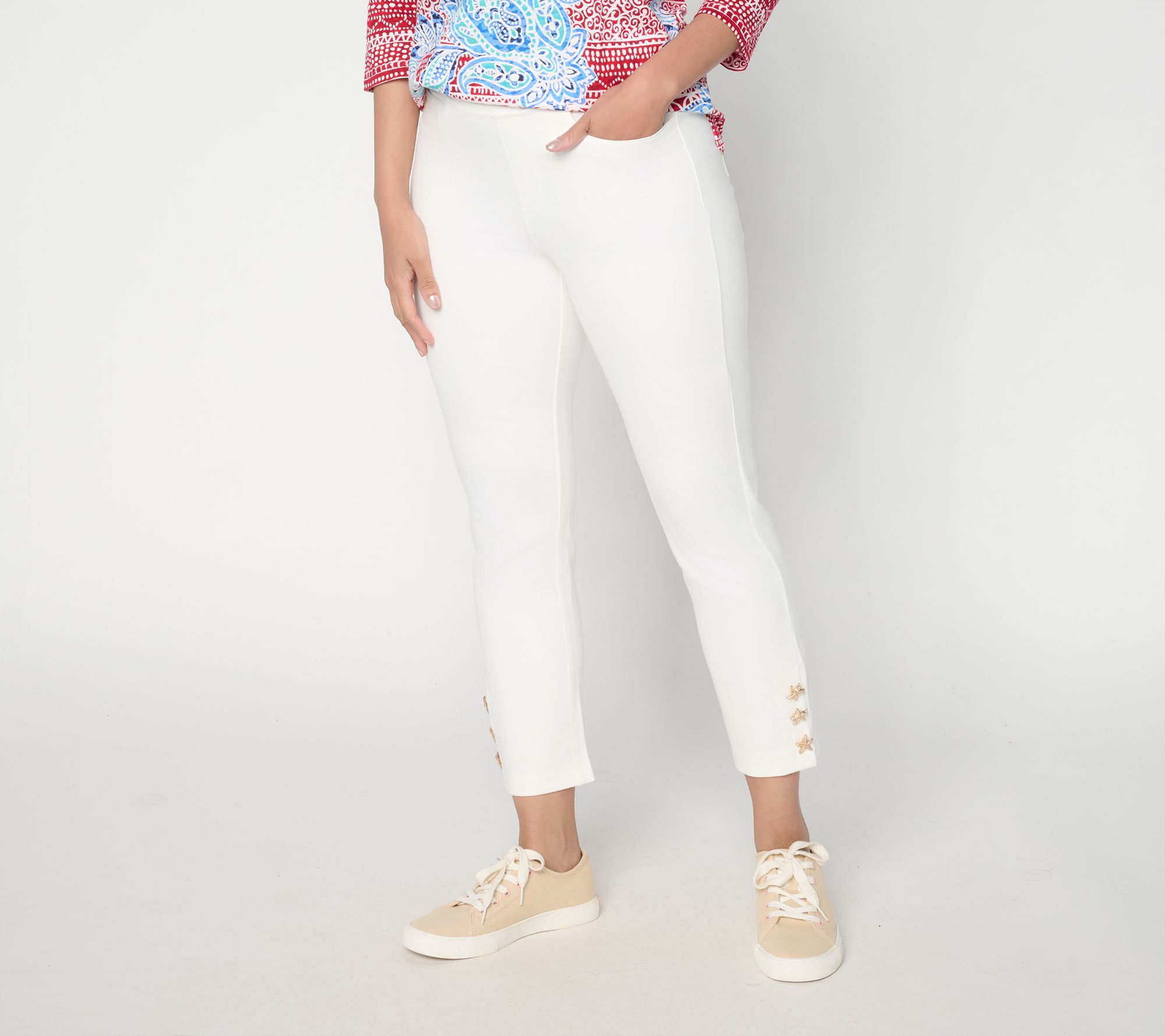 "As Is" Belle Beach by Kim Gravel Petite Ponte Starfish Cropped Pant