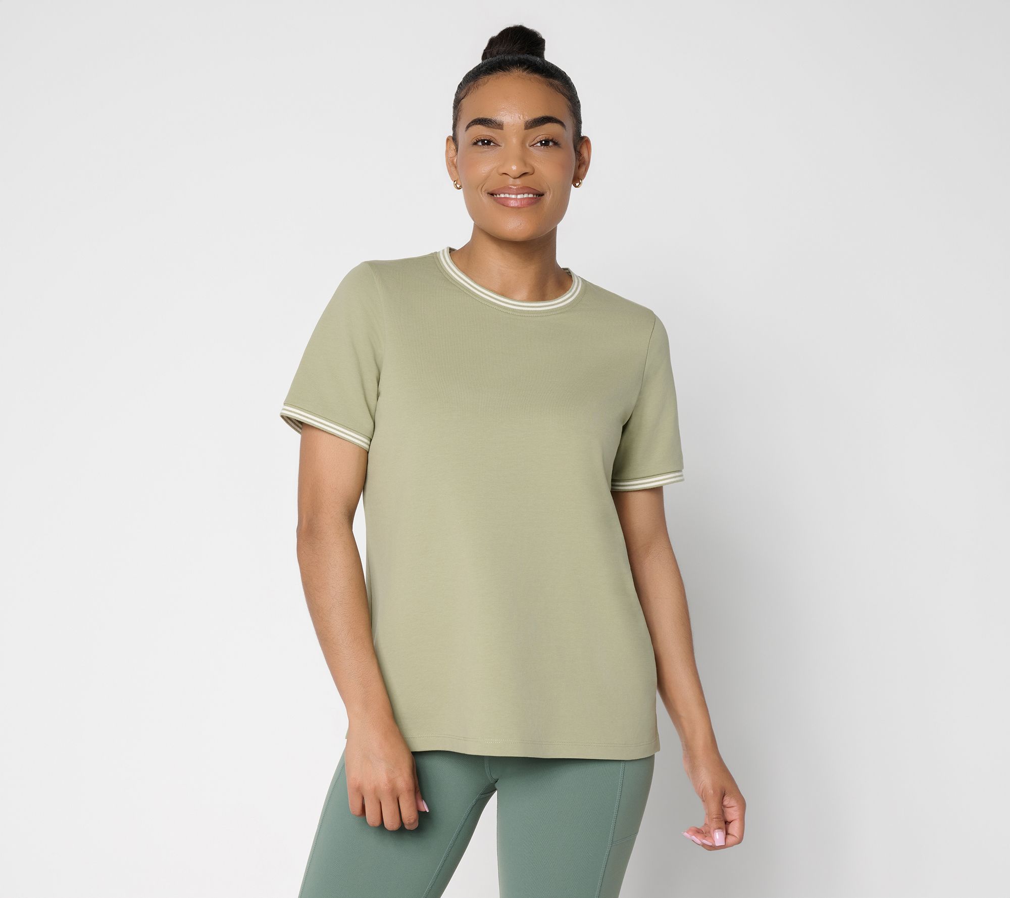 "As Is" Denim & Co. Active French Terry Elbow Sleeve Top w/ Tipping