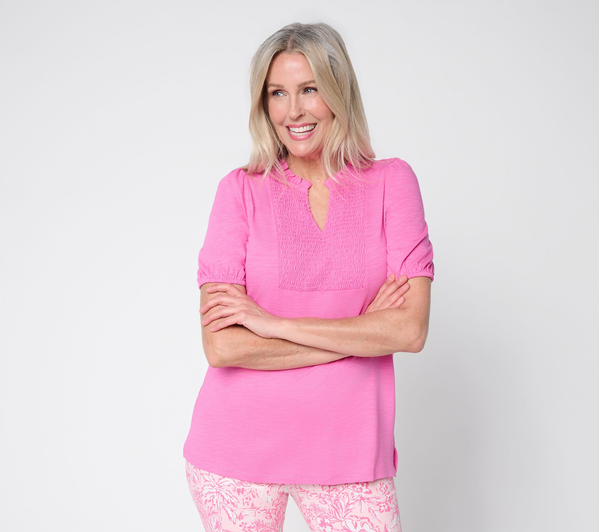 "As Is" Belle by Kim Gravel Slub Knit Slay the Vacay V-Neck Top