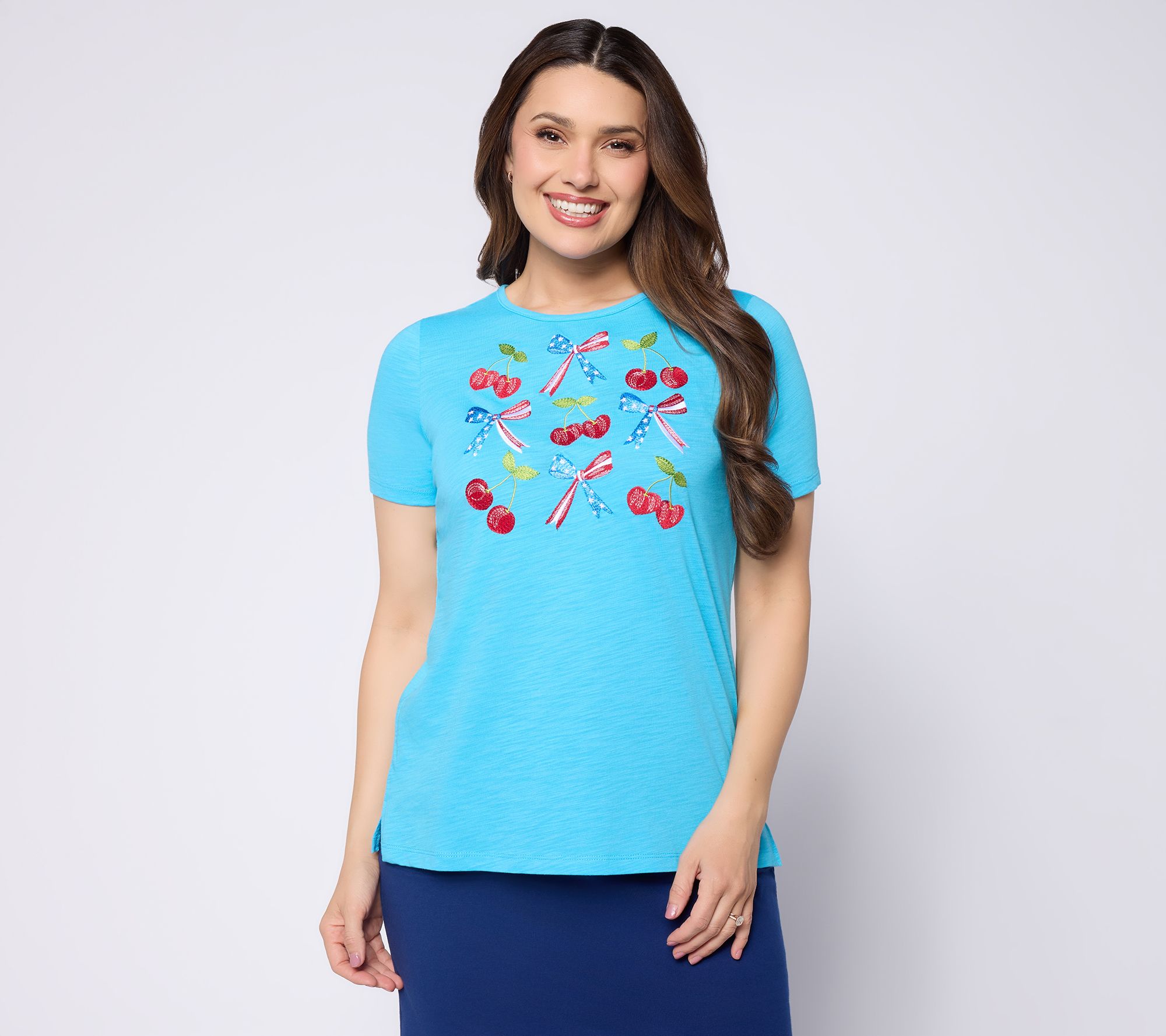 "As Is" Quacker Factory A Cherry on Top Short Sleeve Top