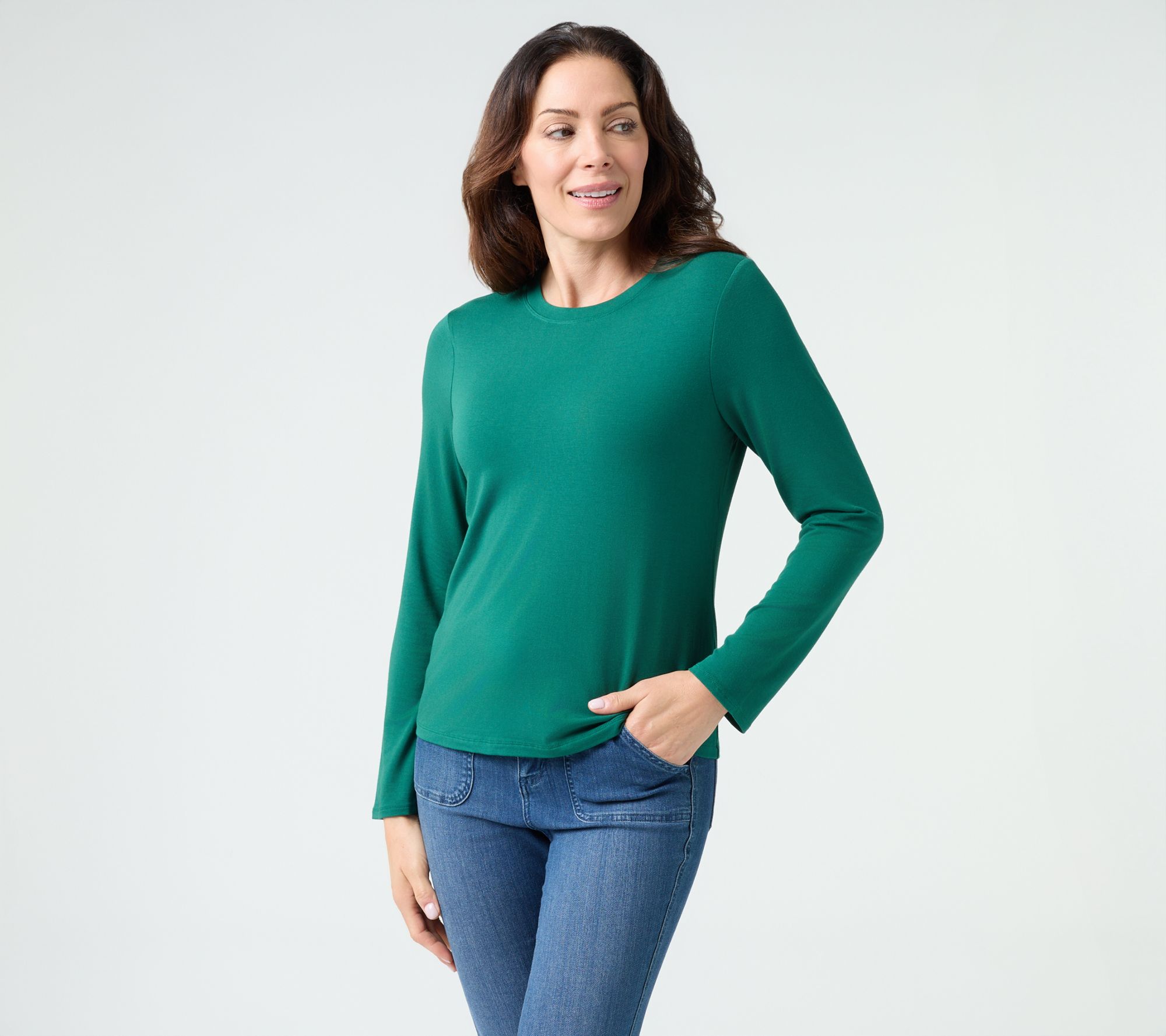 "As Is" nicole by Nicole Miller Luxe Modal Long Slv Crew Neck Tee