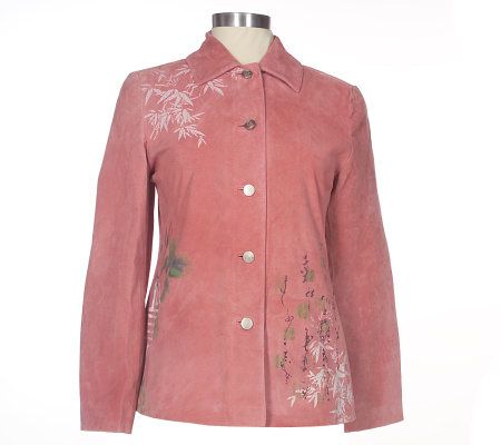 Look East Asian Motif Fully Lined Suede Jacket