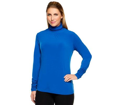Susan Graver Liquid Knit Turtleneck with Ruched Sleeves - Page 1 — QVC.com