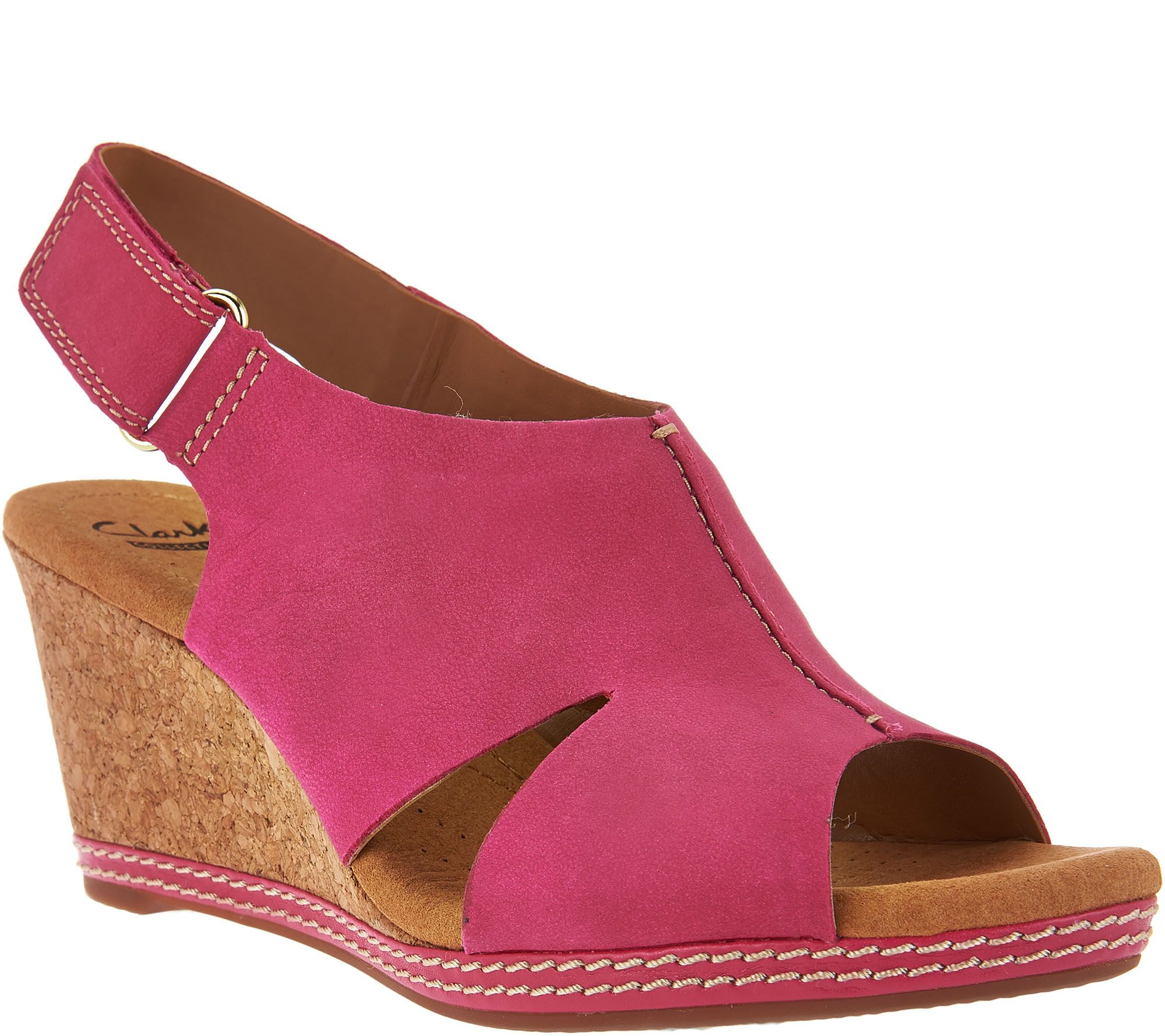 Clarks Nubuck Wedge Sandals with Backstrap - Helio Float - Page 1 — QVC.com