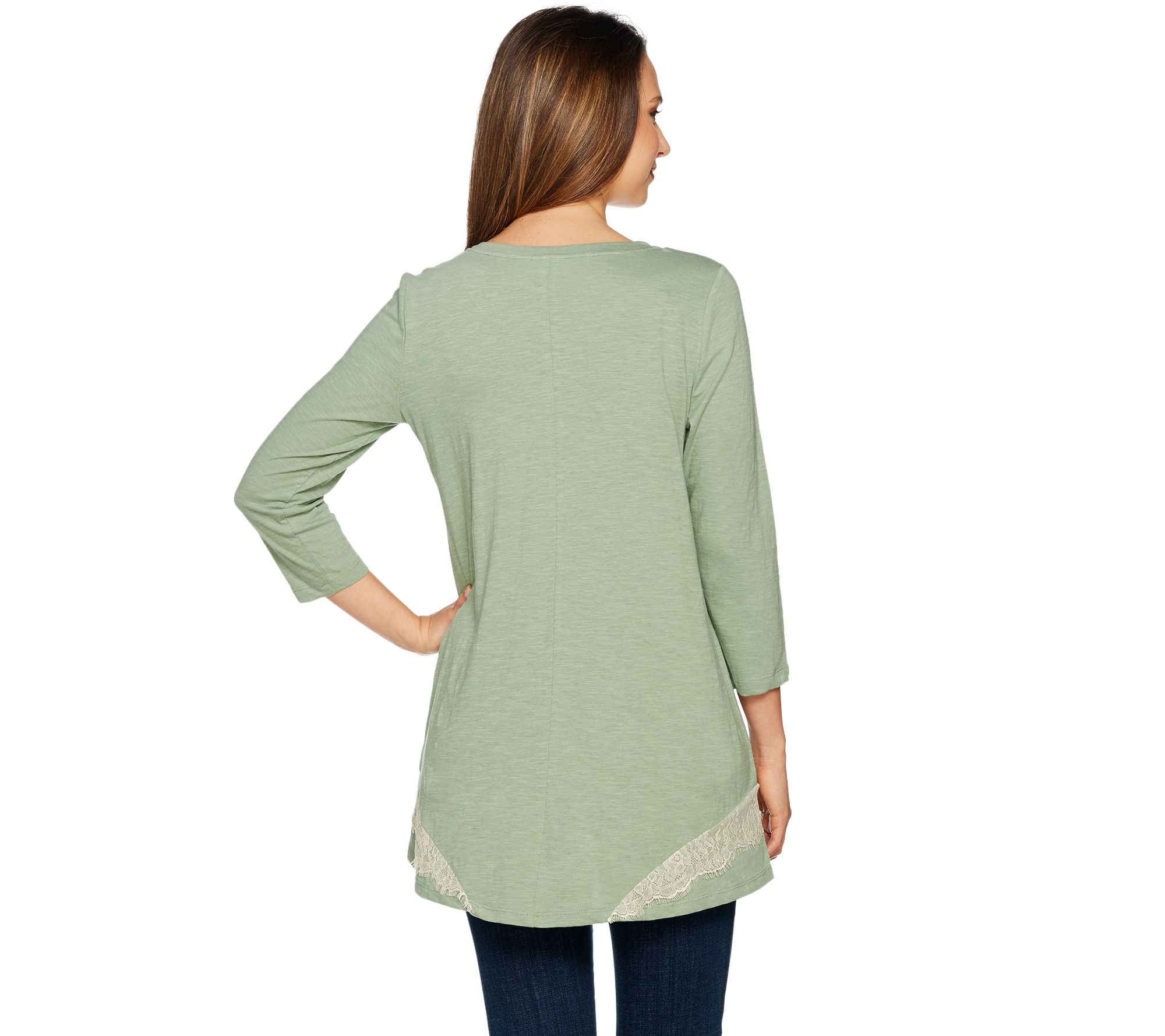 LOGO by Lori Goldstein Slub Knit Top with Side Lace Detail - QVC.com