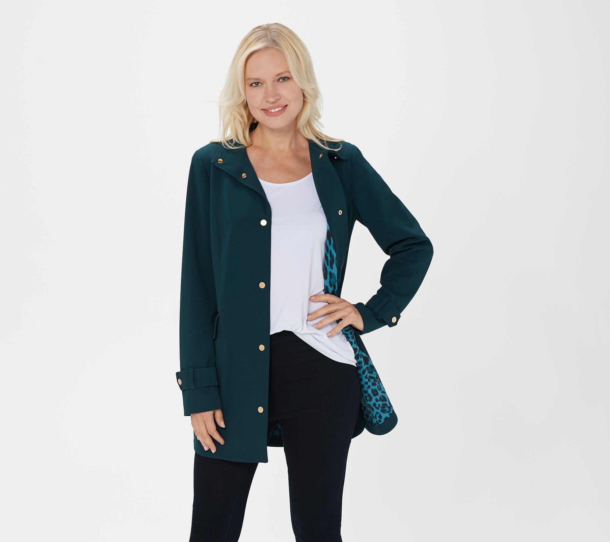 Dennis Basso Luxe Crepe Snap-Front Jacket with Printed Lining - QVC.com
