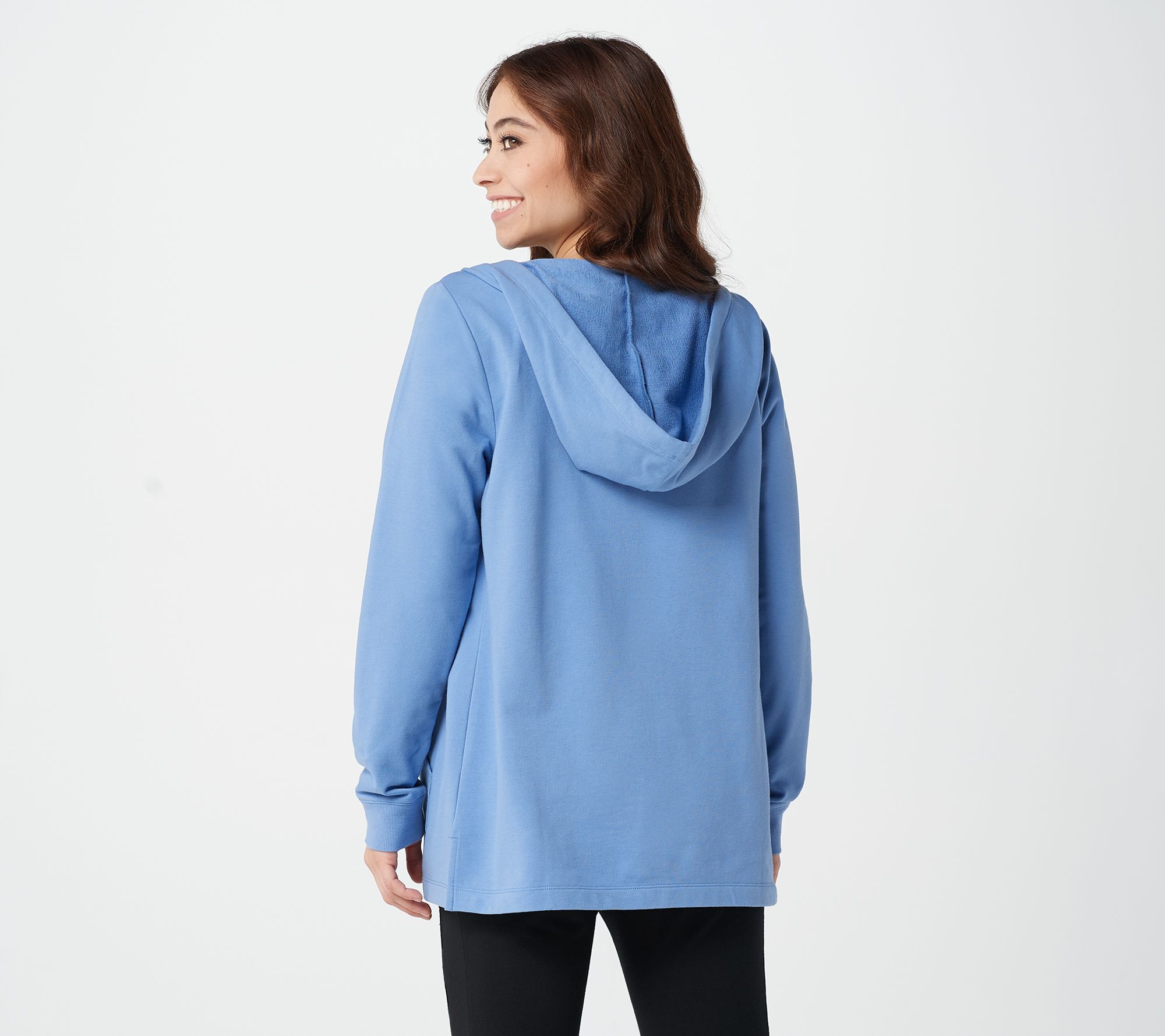 Denim And Co Active French Terry Hooded Tunic With Side Slits