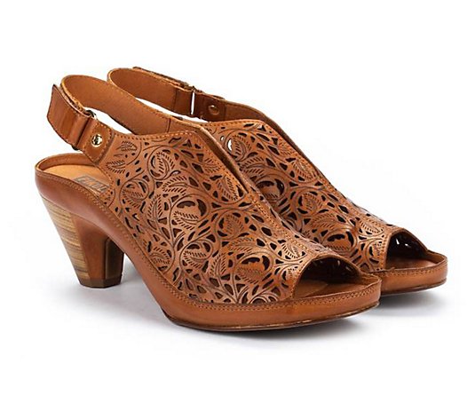 Pikolinos Leather Slingback Heeled Sandals - Java