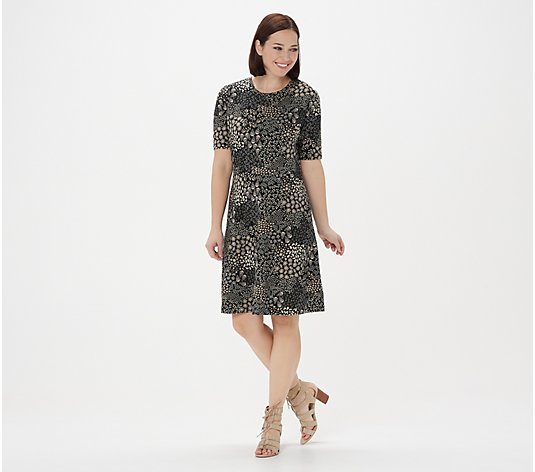 Isaac Mizrahi Live! Mixed Ditsy Floral Fit & Flare Knit Dress