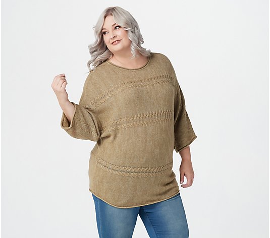Denim & Co. Naturals Cable Knit Dolman Sleeve Sweater