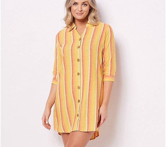 Denim & Co. Beach Button- Front Shirt Dress Cover-Up