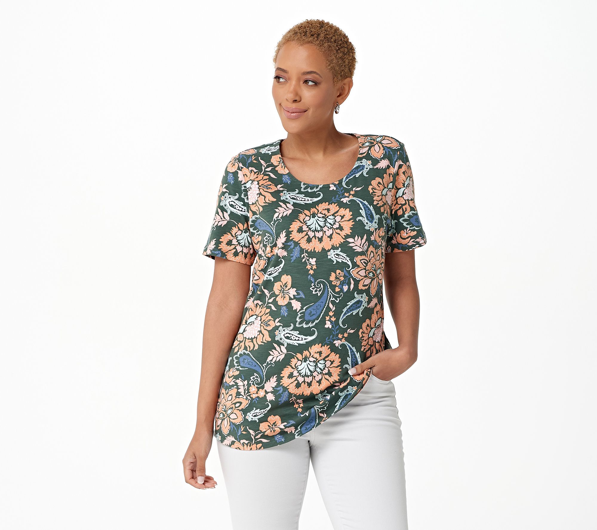 Denim & Co. Petite Textured Knit Scoop-Neck Tunic