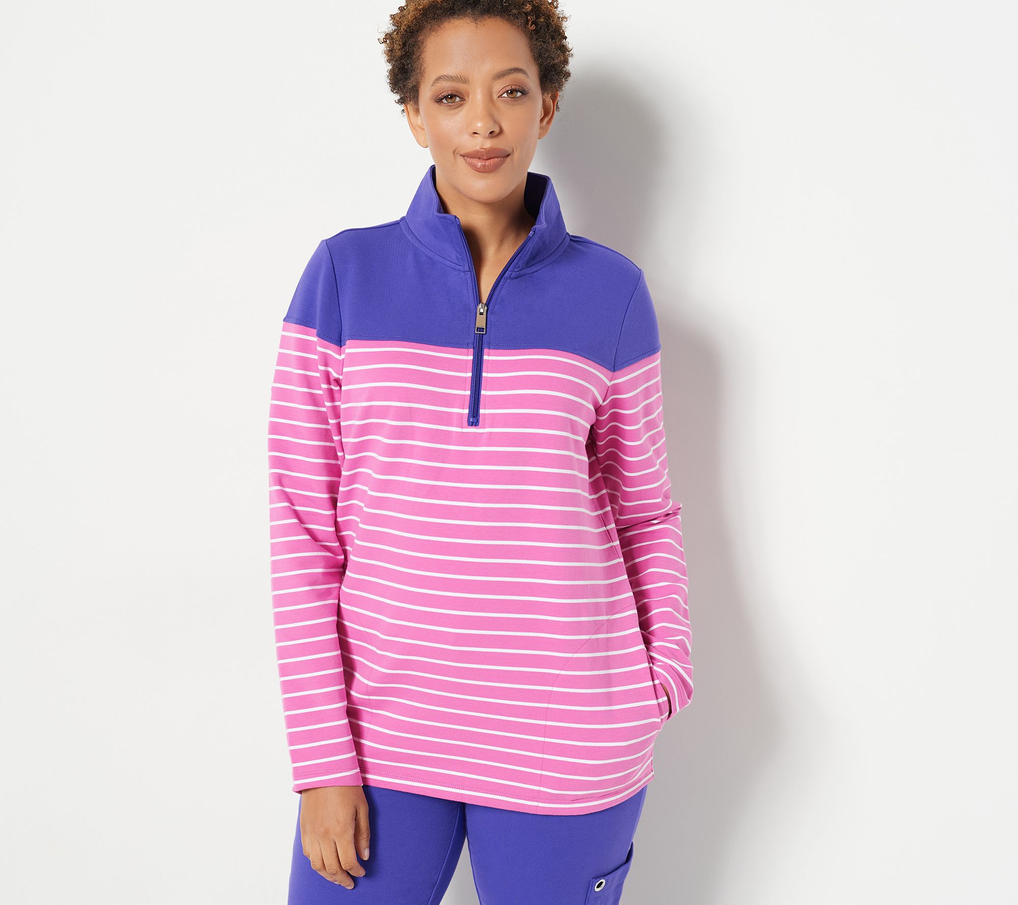 Sport Savvy French Terry Striped Half Zip Pullover
