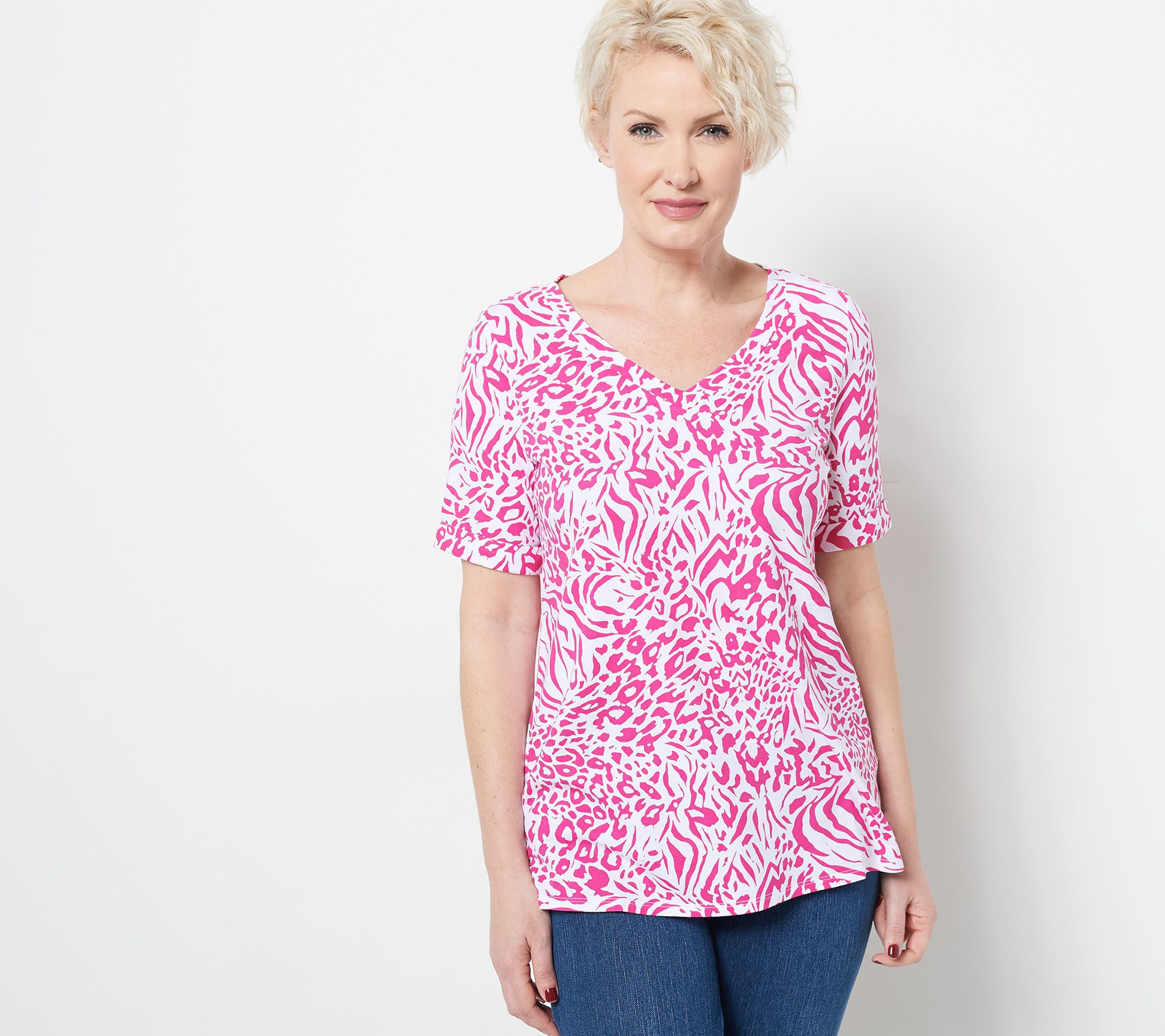 Belle by Kim Gravel TripleLuxe Knit Mixed Animal V Neck Top - QVC.com