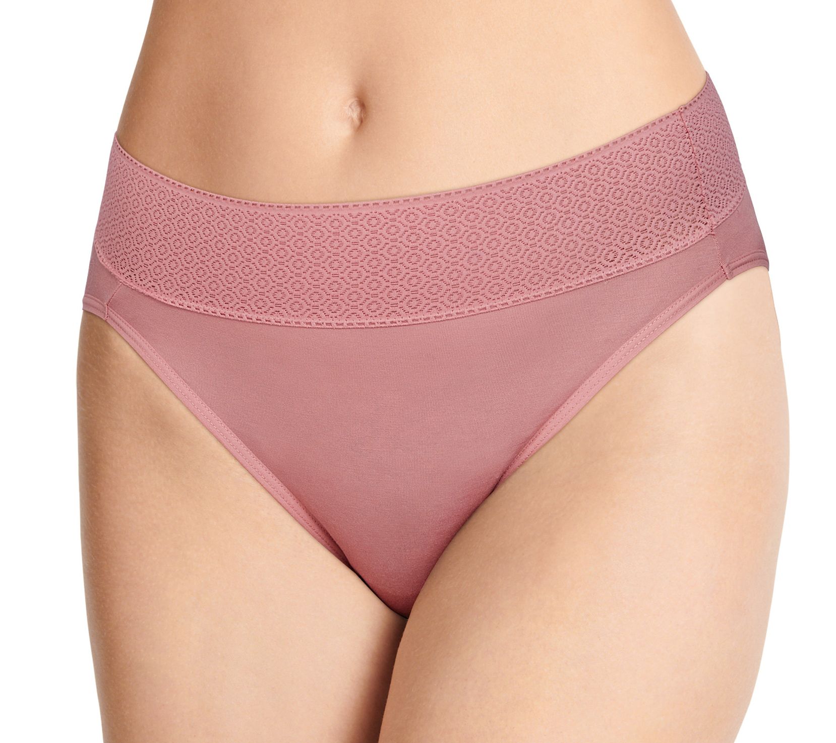 Cotton Essentials Lace-Trim High-Leg Bikini Panty in Pink & Purple