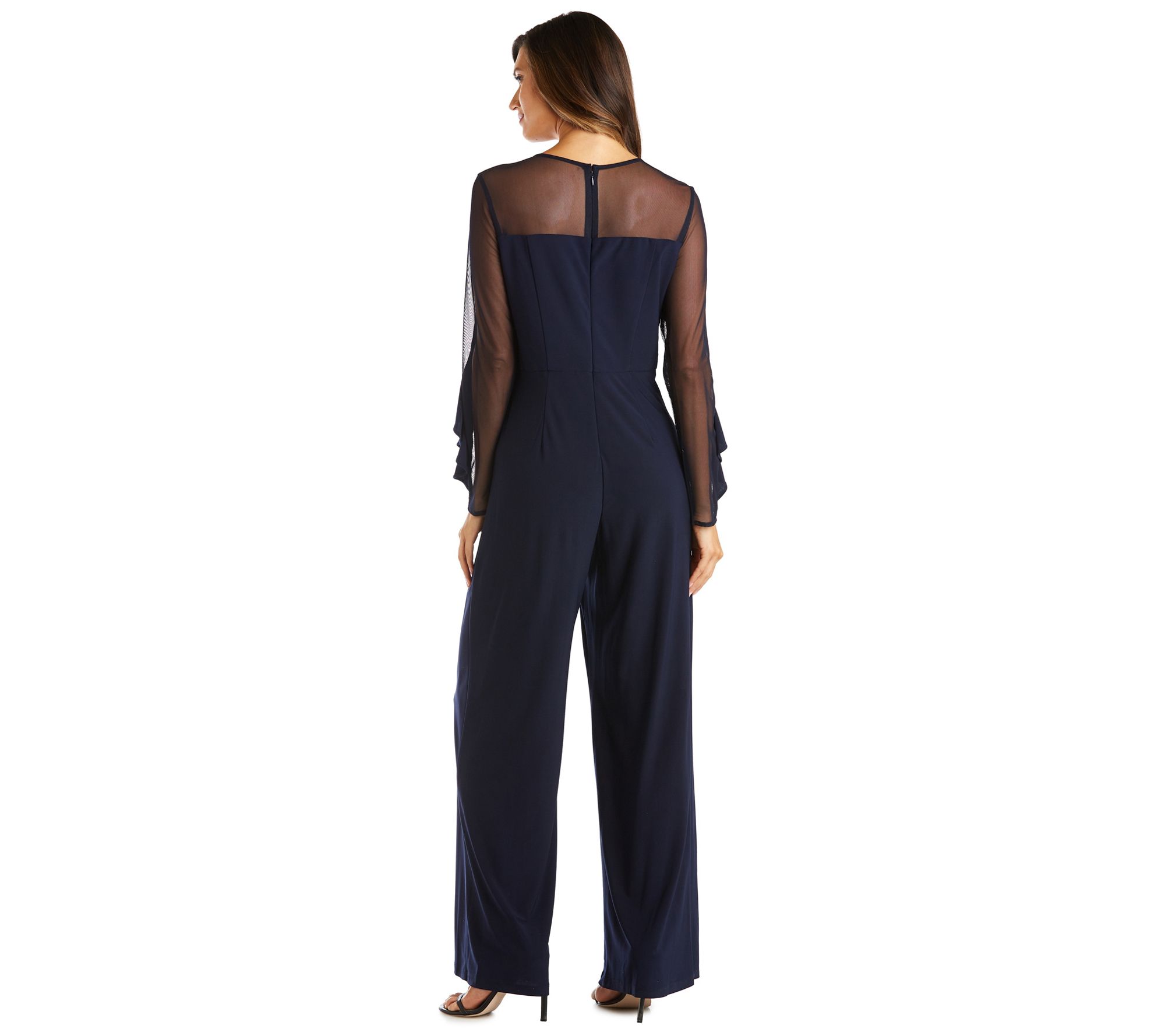 R & m richards illusion sales ruffle jumpsuit