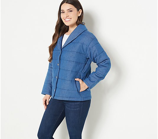 "As Is" Isaac Mizrahi Live! True Denim Quilted Shawl Jacket