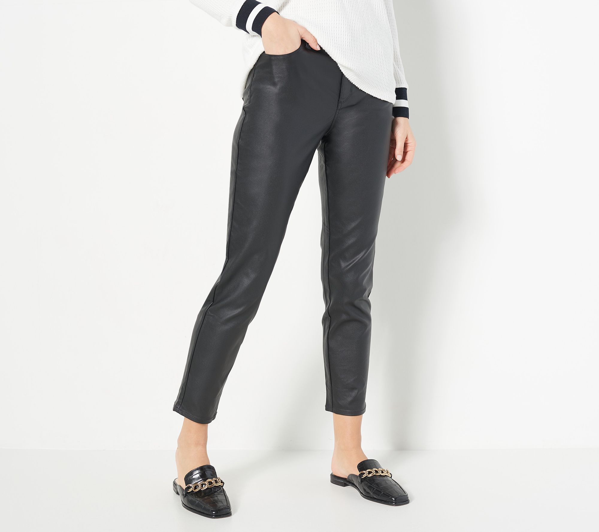 "As Is" GRAVER Susan Graver Petite Coated Stretch Woven Ankle Pants