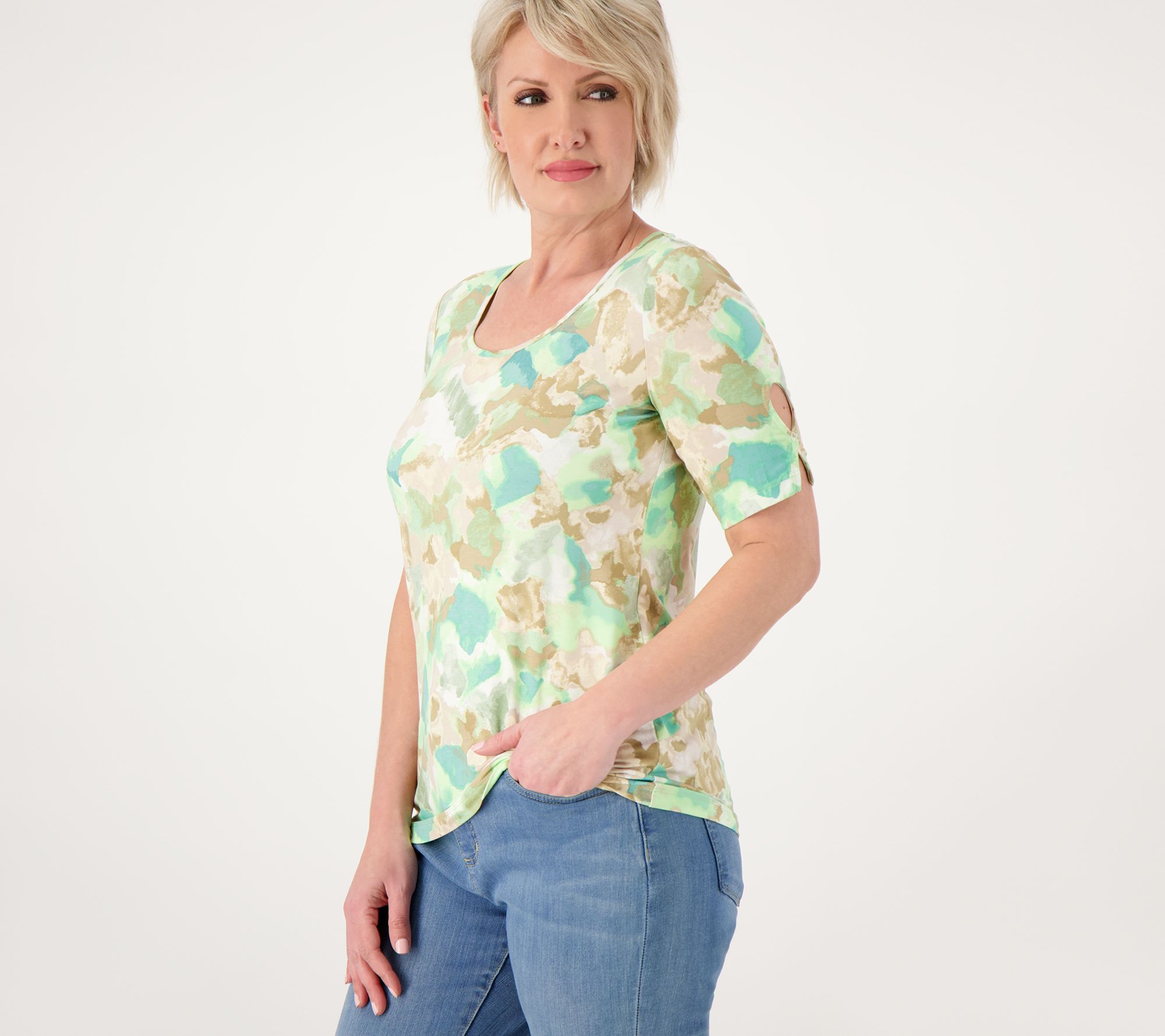 Susan Graver Weekend Printed Cool Touch Elbow-Sleeve Top