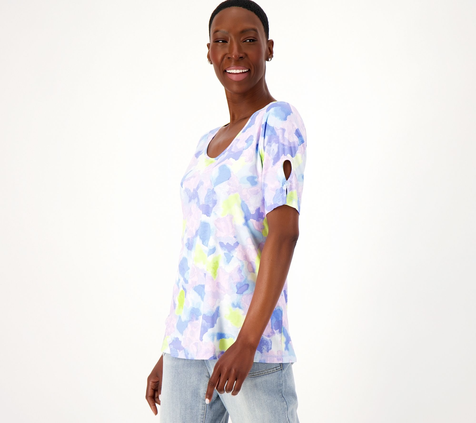 Susan Graver Weekend Printed Cool Touch Elbow-Sleeve Top