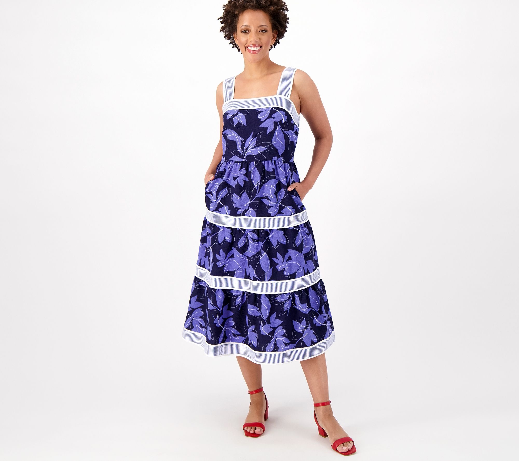 Isaac Mizrahi Live  Petite Printed Tiered Midi Dress