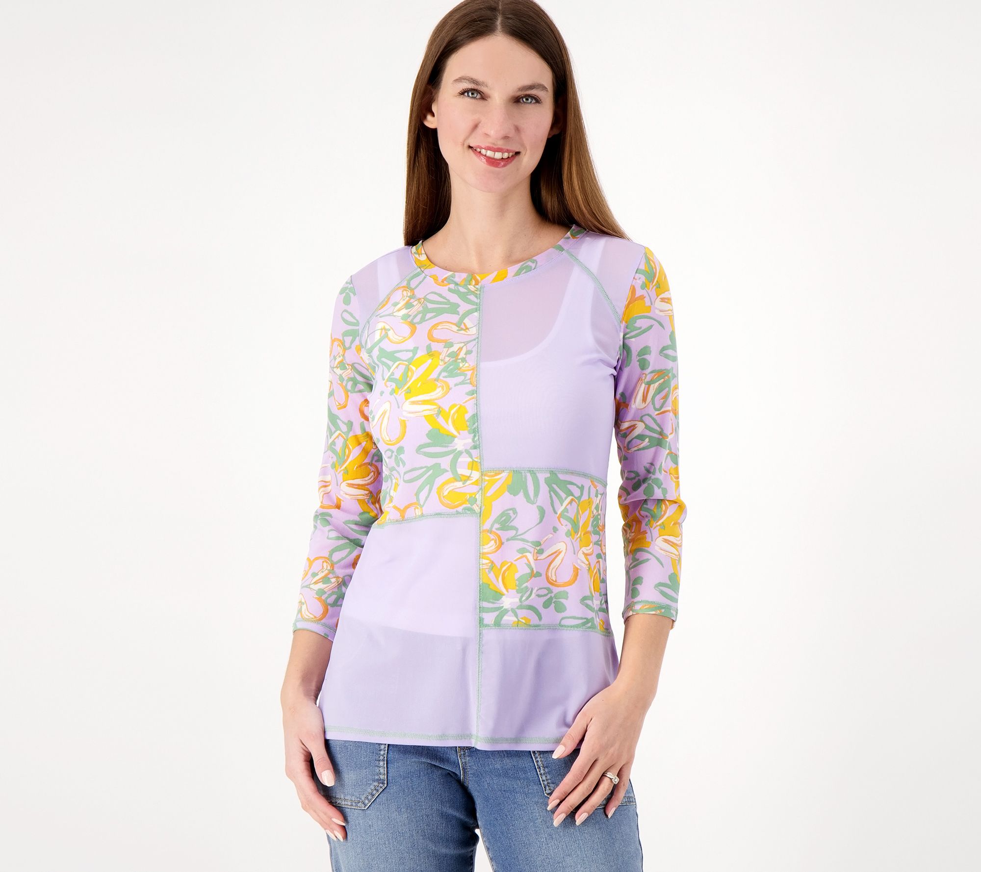 LOGO Layers by Lori Goldstein Printed Mesh Patchwork Top