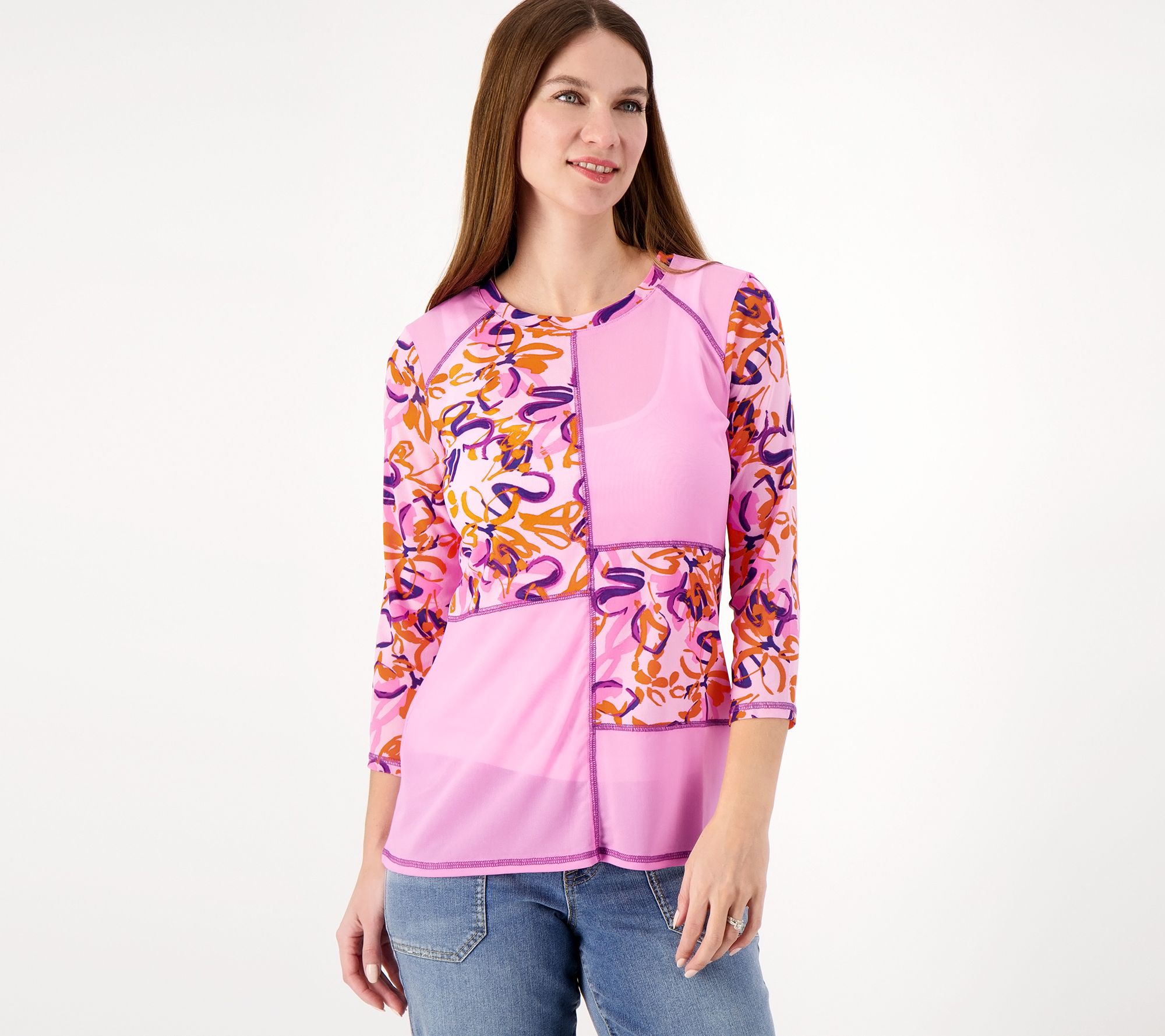 LOGO Layers by Lori Goldstein Printed Mesh Patchwork Top