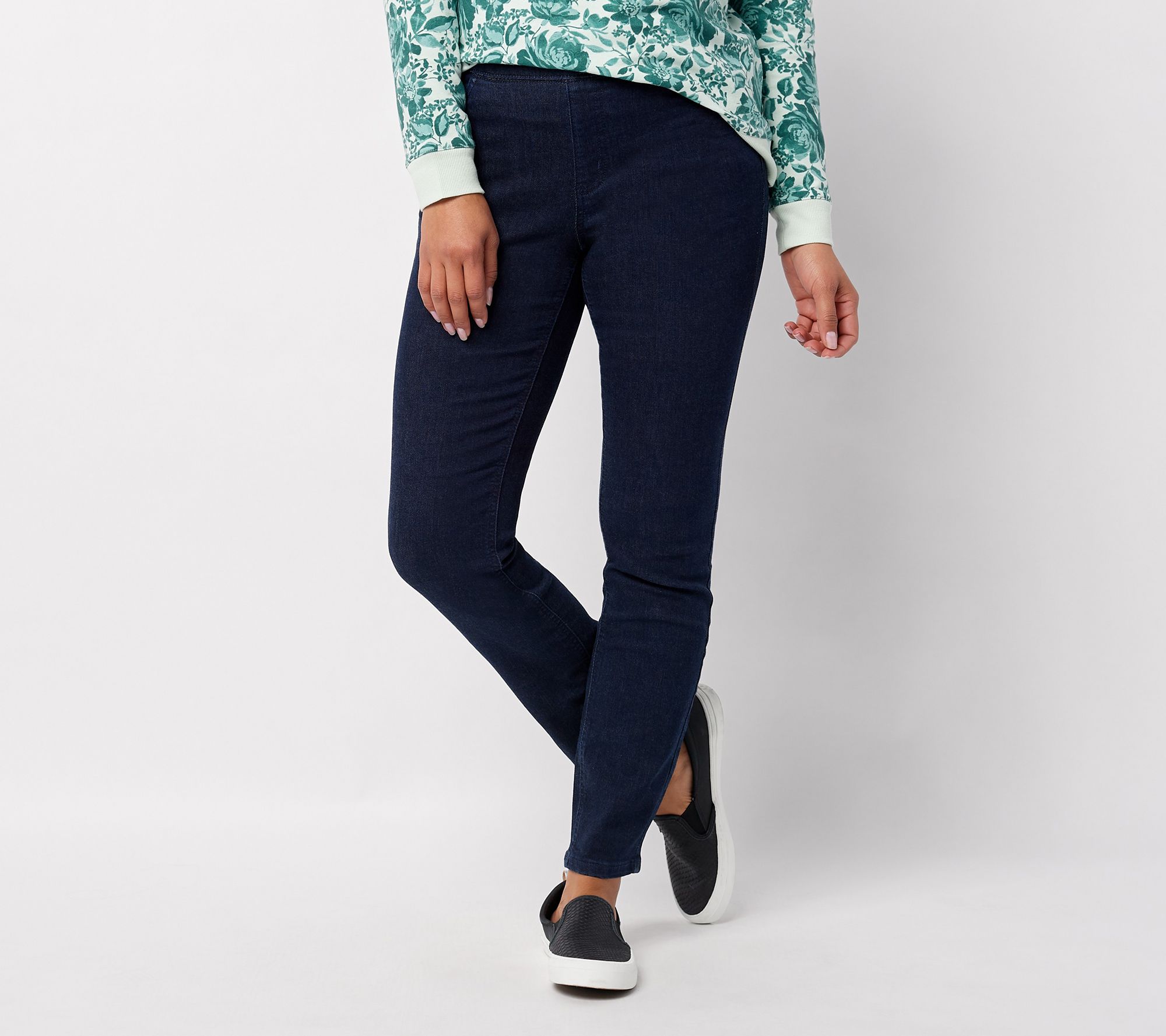 "As Is" Denim & Co. Cozy Touch Petite Slim Straight Jeans