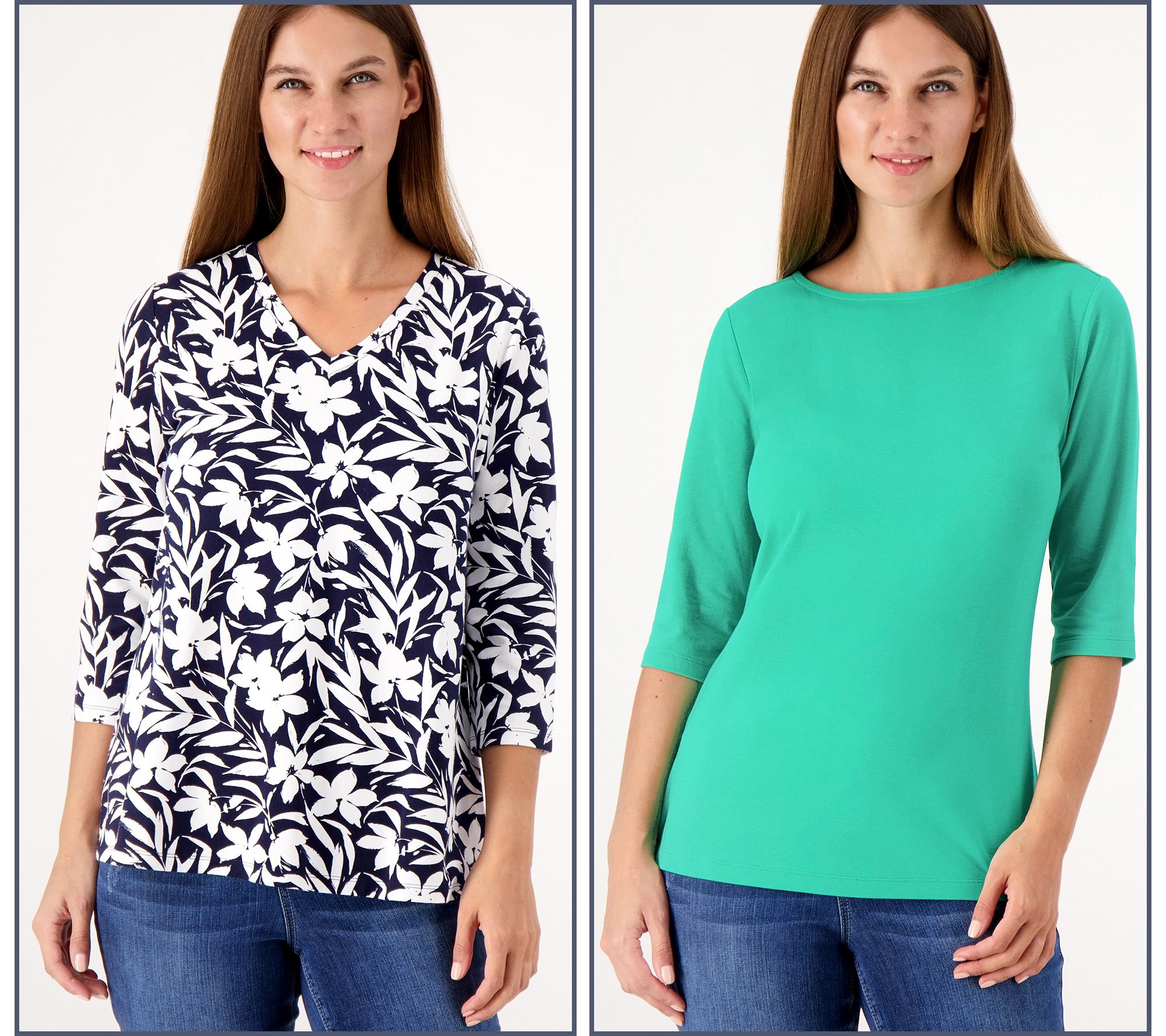 "As Is" Denim & Co. Essentials Favorite Jersey Set of Two Knit Tops