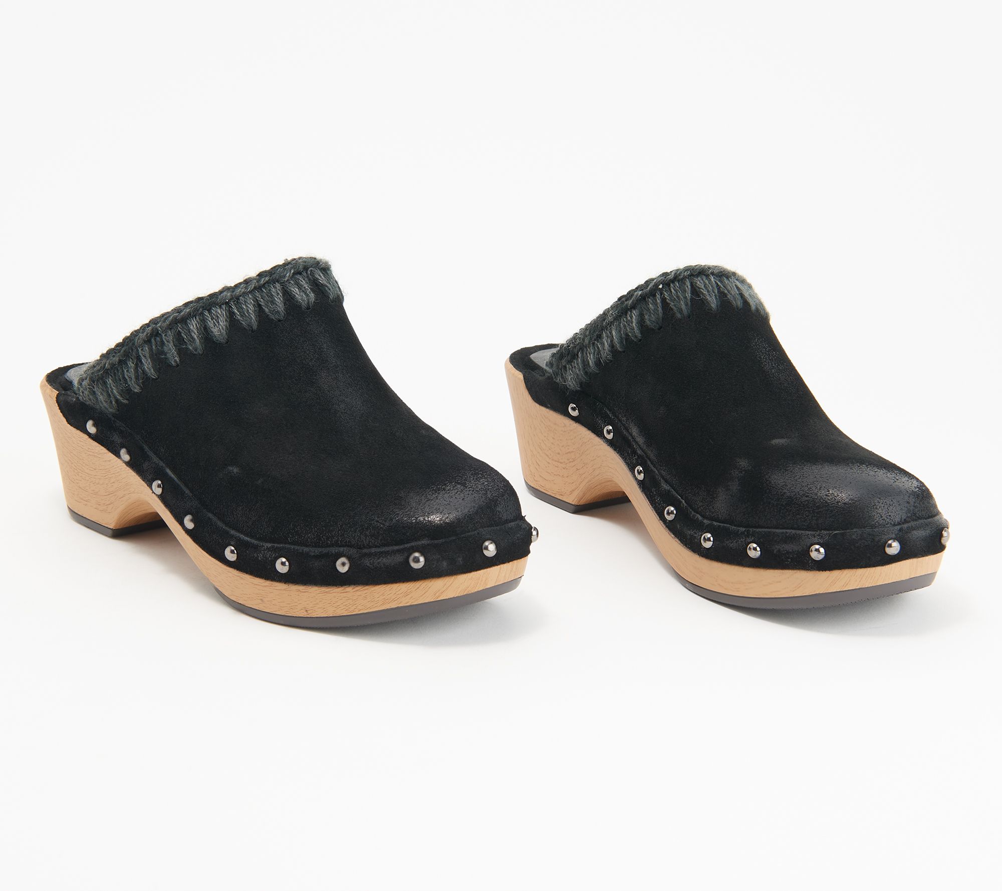 "As Is" Antelope Suede Whipstitch Clogs - Hedy