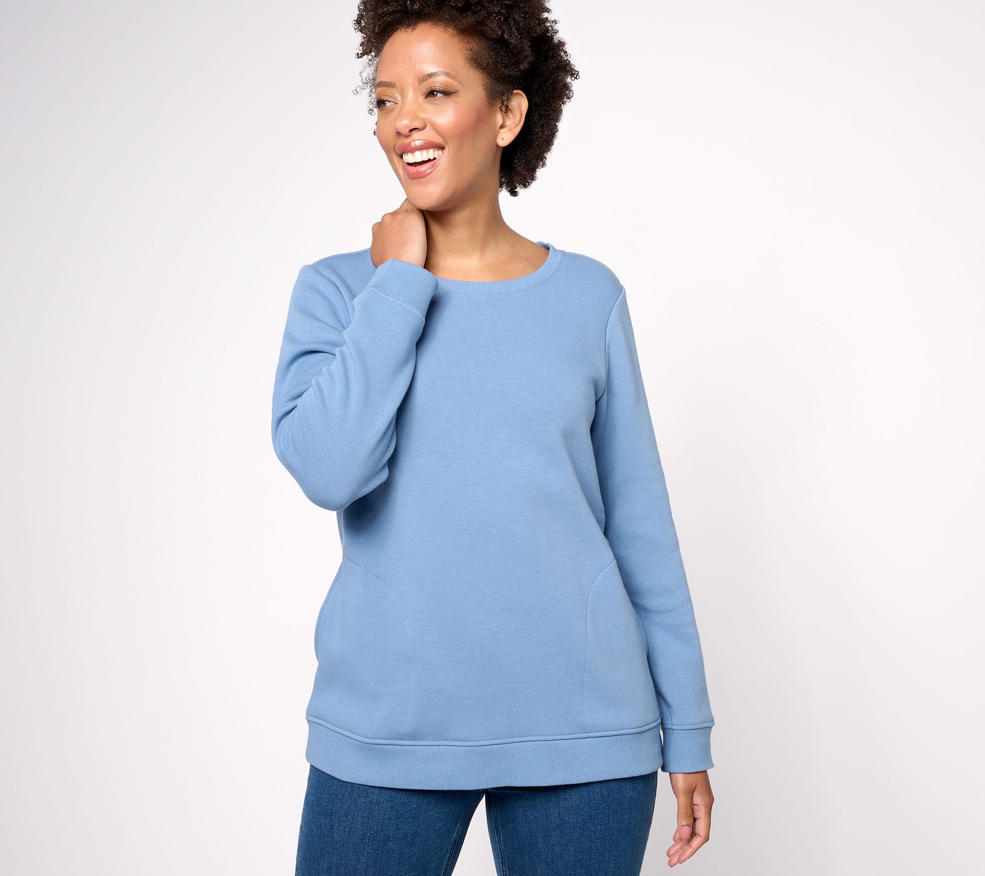 Denim & Co. Active Lush Lined Jersey Crew Neck Pullover