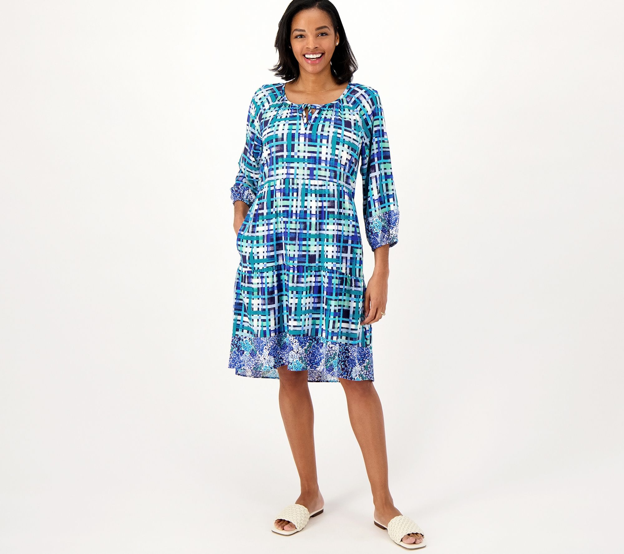 "As Is" Isaac Mizrahi Live Regular Twin Printed Hi-Low Dress