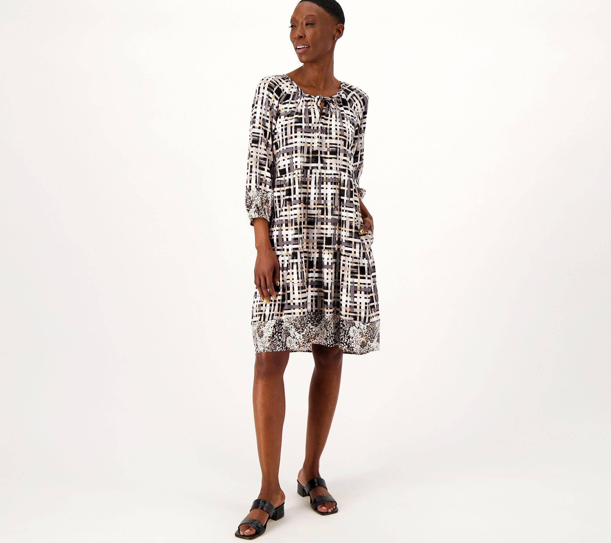 "As Is" Isaac Mizrahi Live Regular Twin Printed Hi-Low Dress