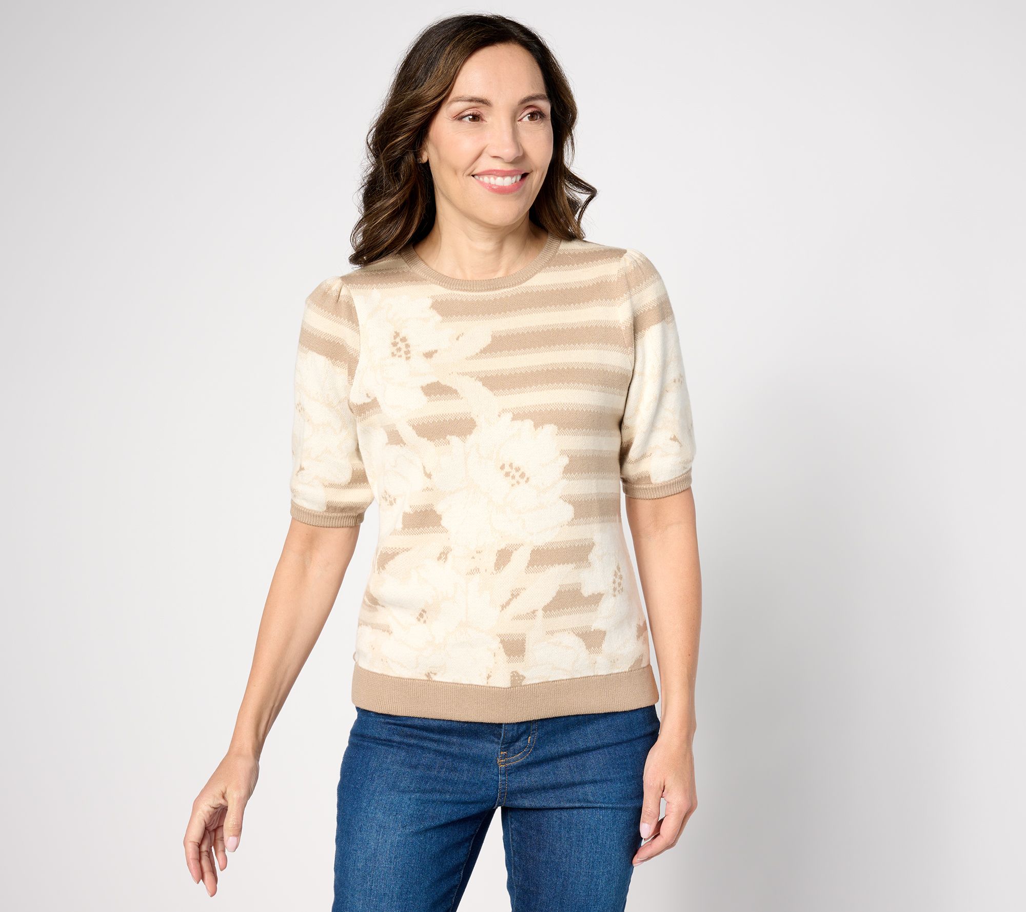 Denim & Co. Jacquard Mock Neck Pullover Sweater 