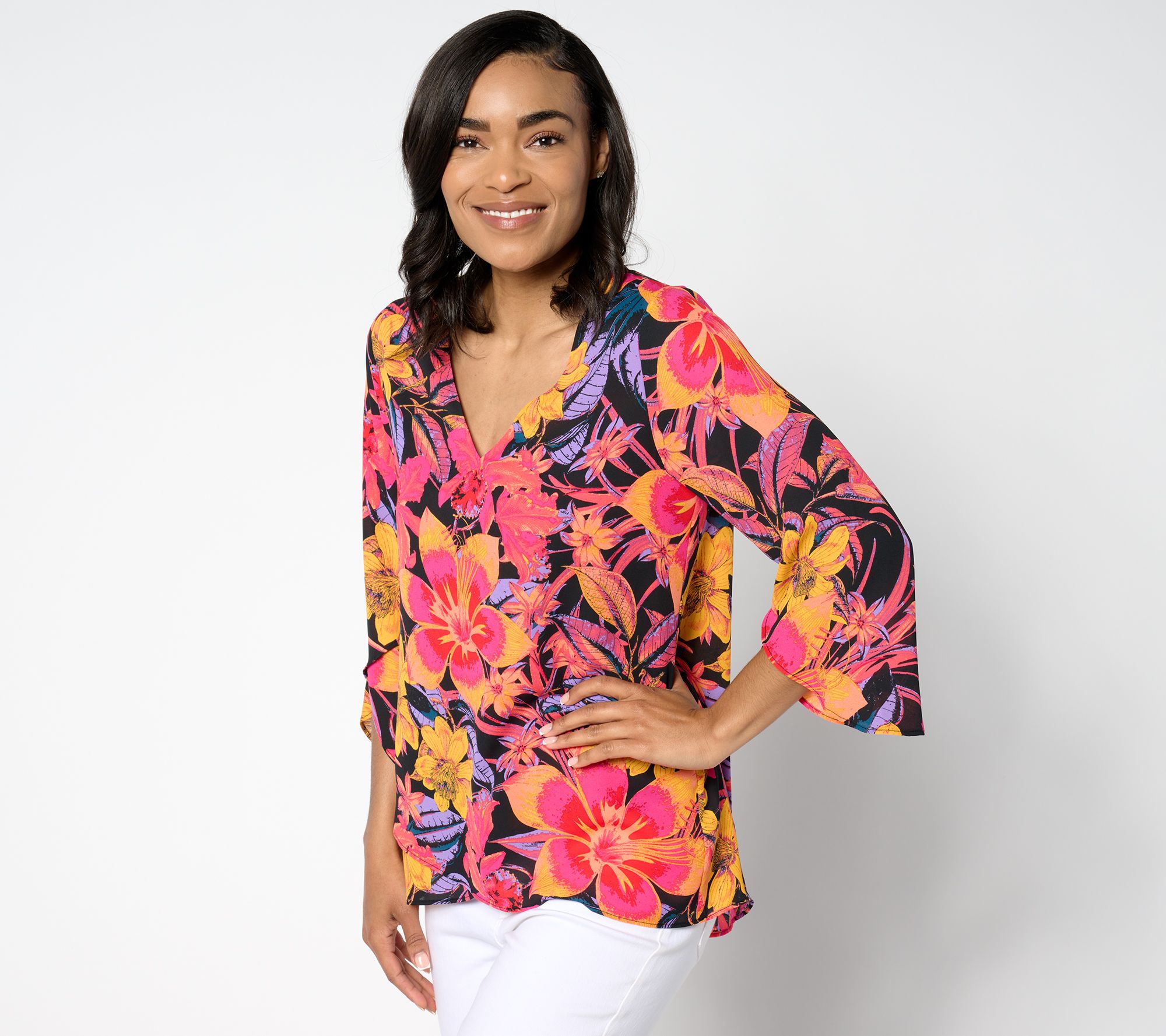 BEAUTIFUL by Lawrence Zarian Paradise Printed V-Neck Blouse