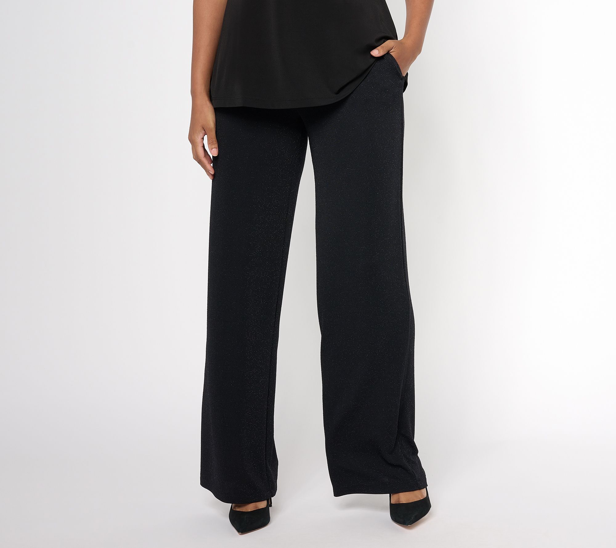 "As Is" Susan Graver Occasion Regular Metallic Knit Wide Leg Pants